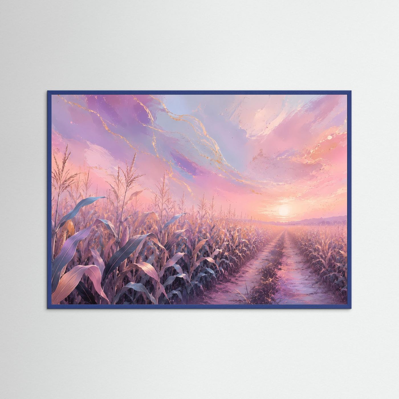 Pastellfarbenes Maisfeld im Sonnenaufgang | Romantisches Landschafts Poster Querformat