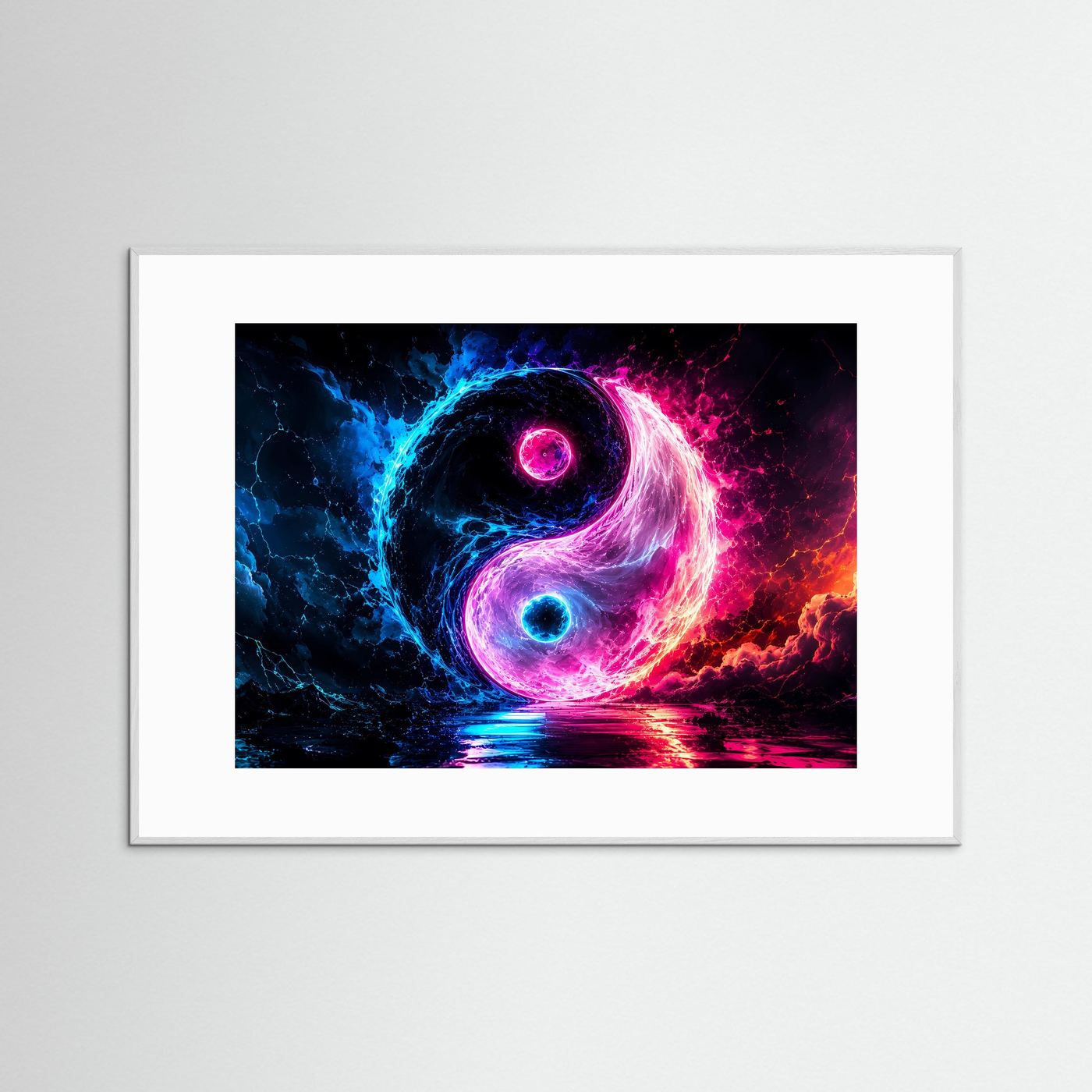 Yin Yang Neon Energie | Kosmische Balance in Blau & Pink