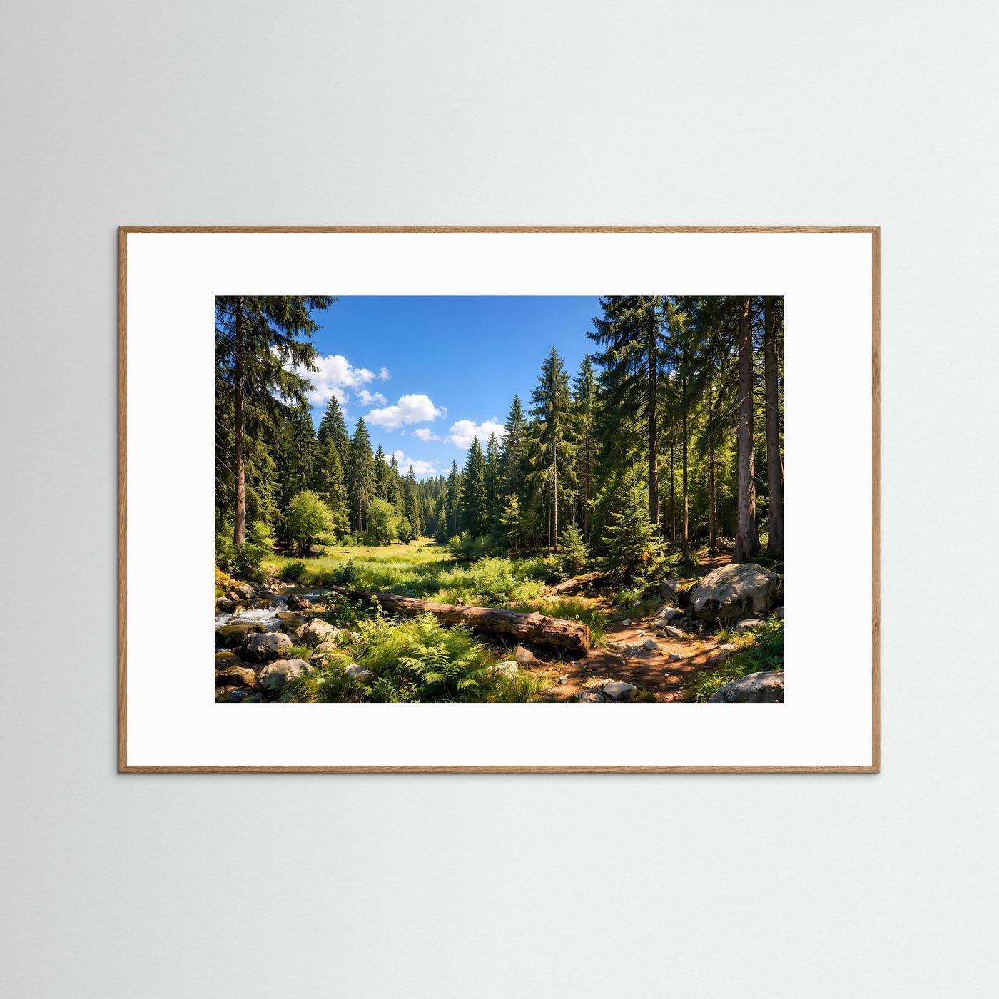 Idyllischer Nadelwald am Bergbach | Panorama Natur Poster Querformat