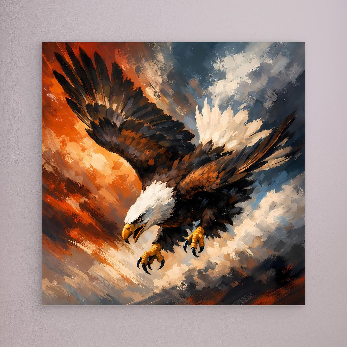Leinwand Abstraktes Adler Gemälde | Modernes Kraftvolles Wandbild Fliegender Seeadler