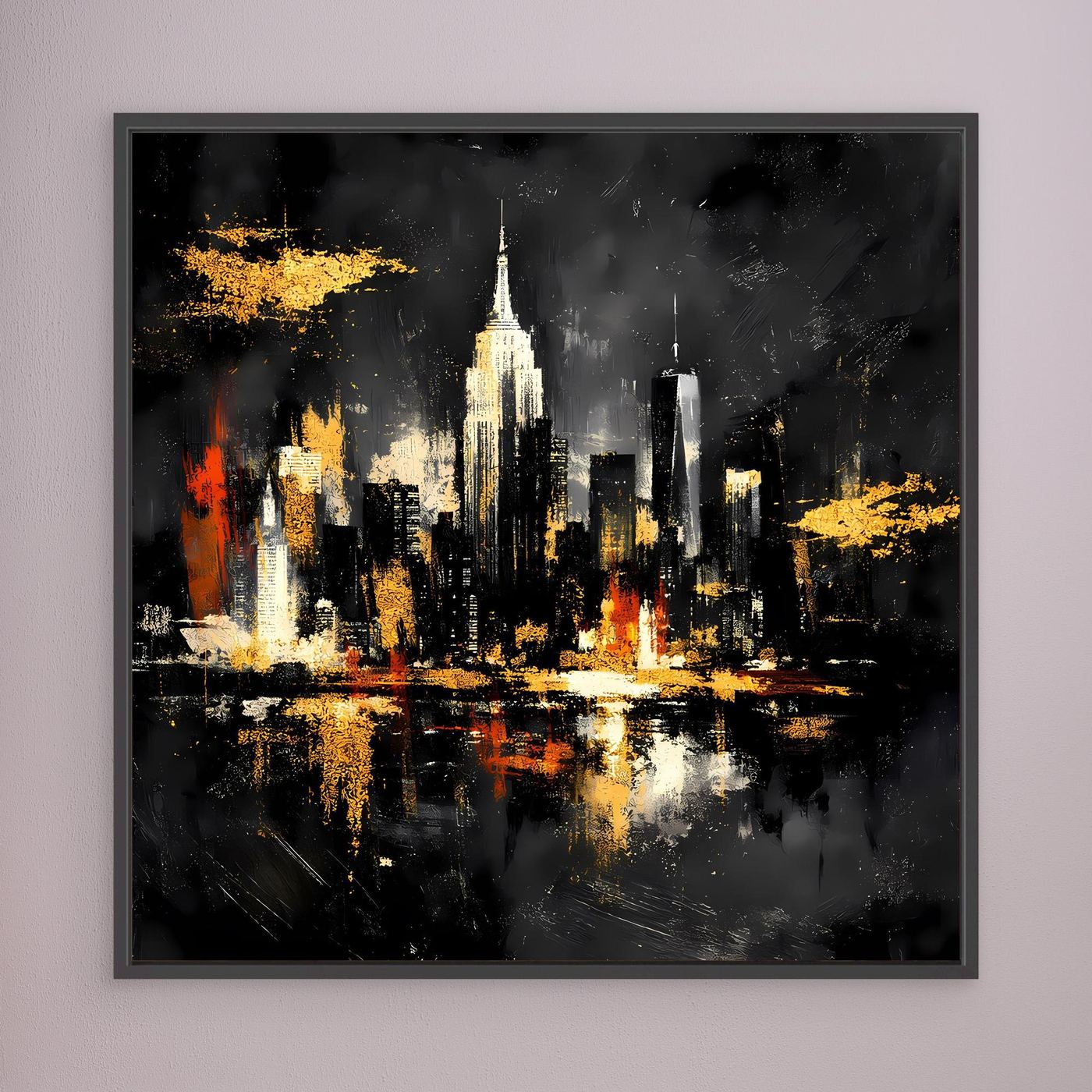 Leinwand Goldene New York Skyline bei Nacht | Abstraktes NYC Wandbild Modern