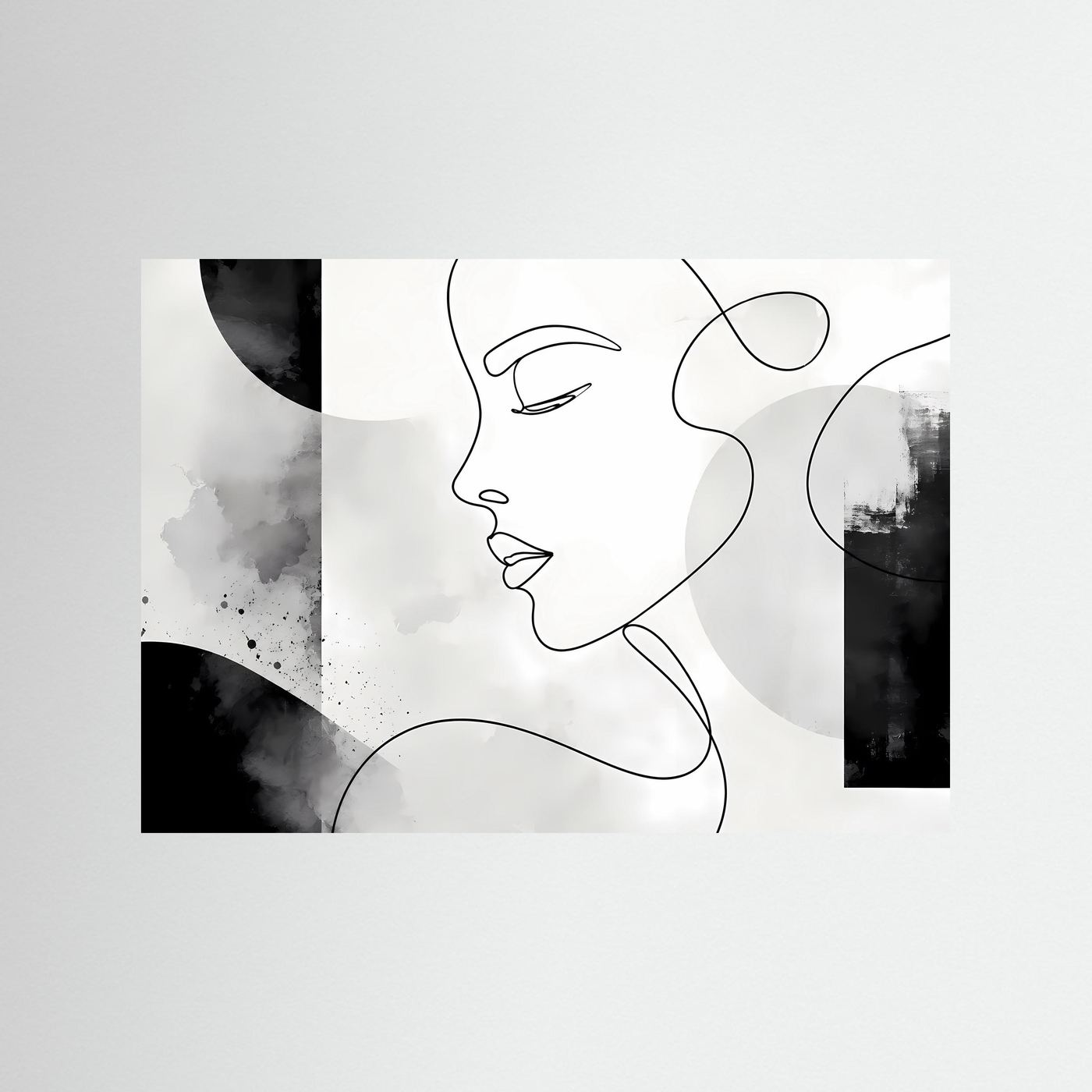Minimalistisches One Line Gesicht Wandbild | Schwarz Weiß Line Art Poster | Modernes Frauenportrait | Skandinavische Boho Kunst | Abstrakte Leinwand