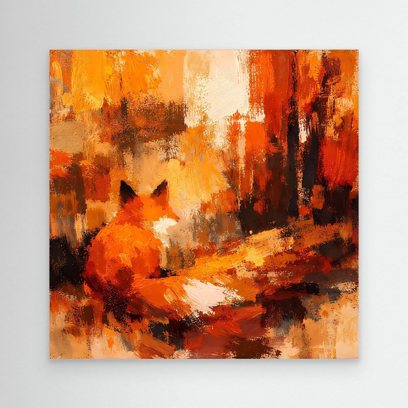 Premium Leinwand Abstrakter Fuchs im Wald | Modernes Kunst Poster Herbstliche Wanddeko