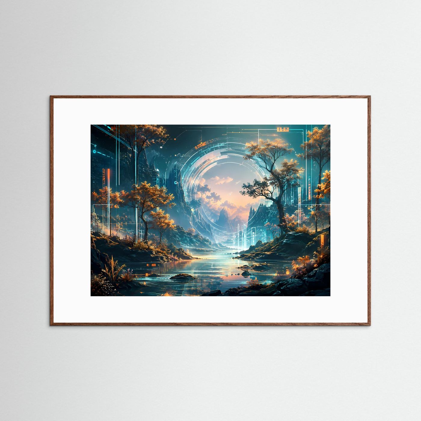 Futuristische Landschaft Poster | Sci-Fi Natur Wandkunst | Cyber Fantasy Panorama | Abstrakte Digital Art | Modernes Premium Leinwandbild