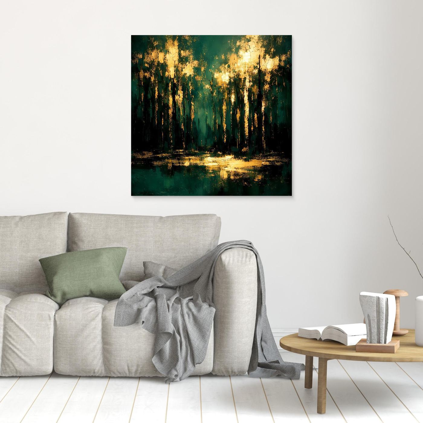 Leinwand Mystischer Wald im Abendlicht | Abstraktes Natur Wandbild Moderne Kunst