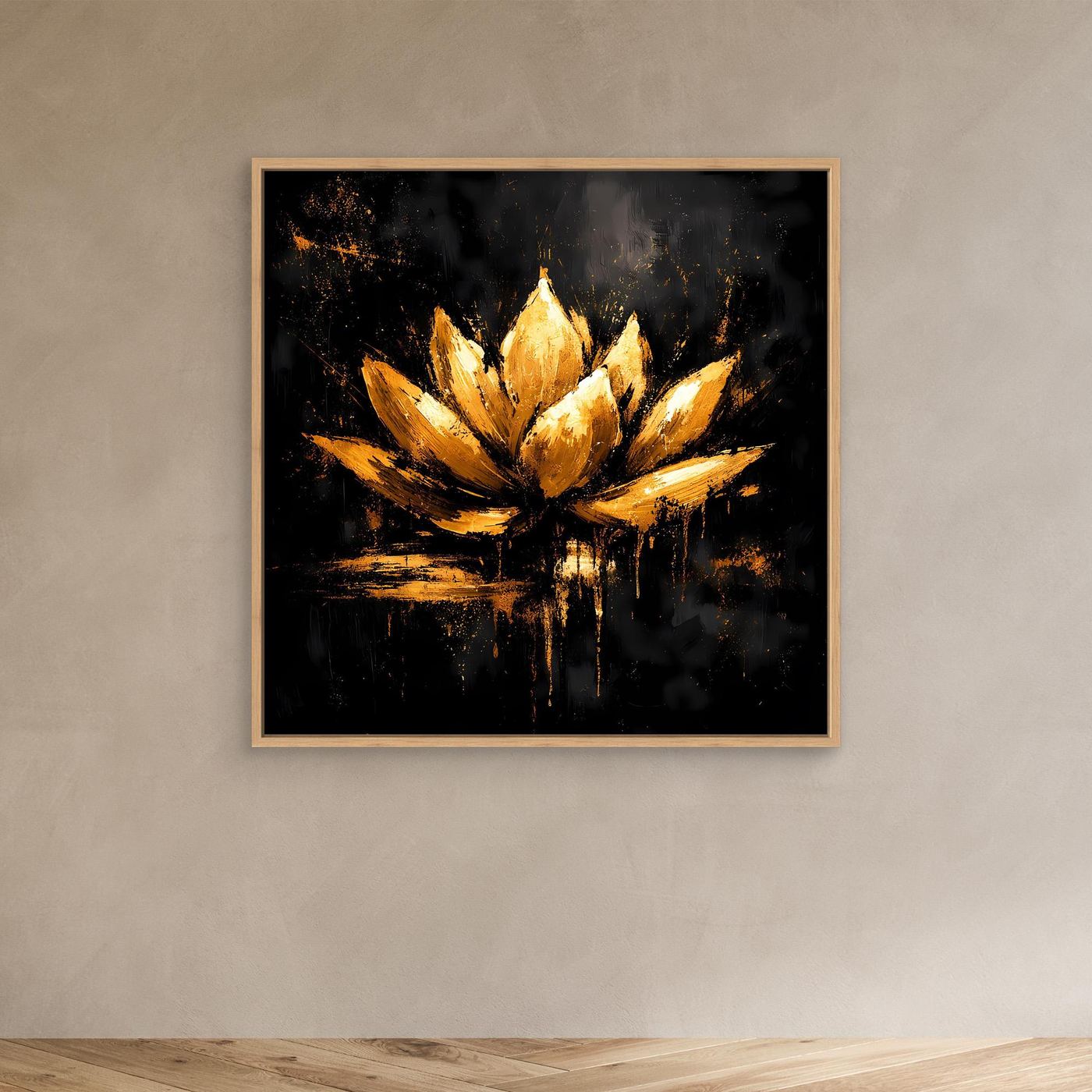 Leinwand Goldene Lotusblüte auf Schwarz | Abstraktes Meditations Wandbild