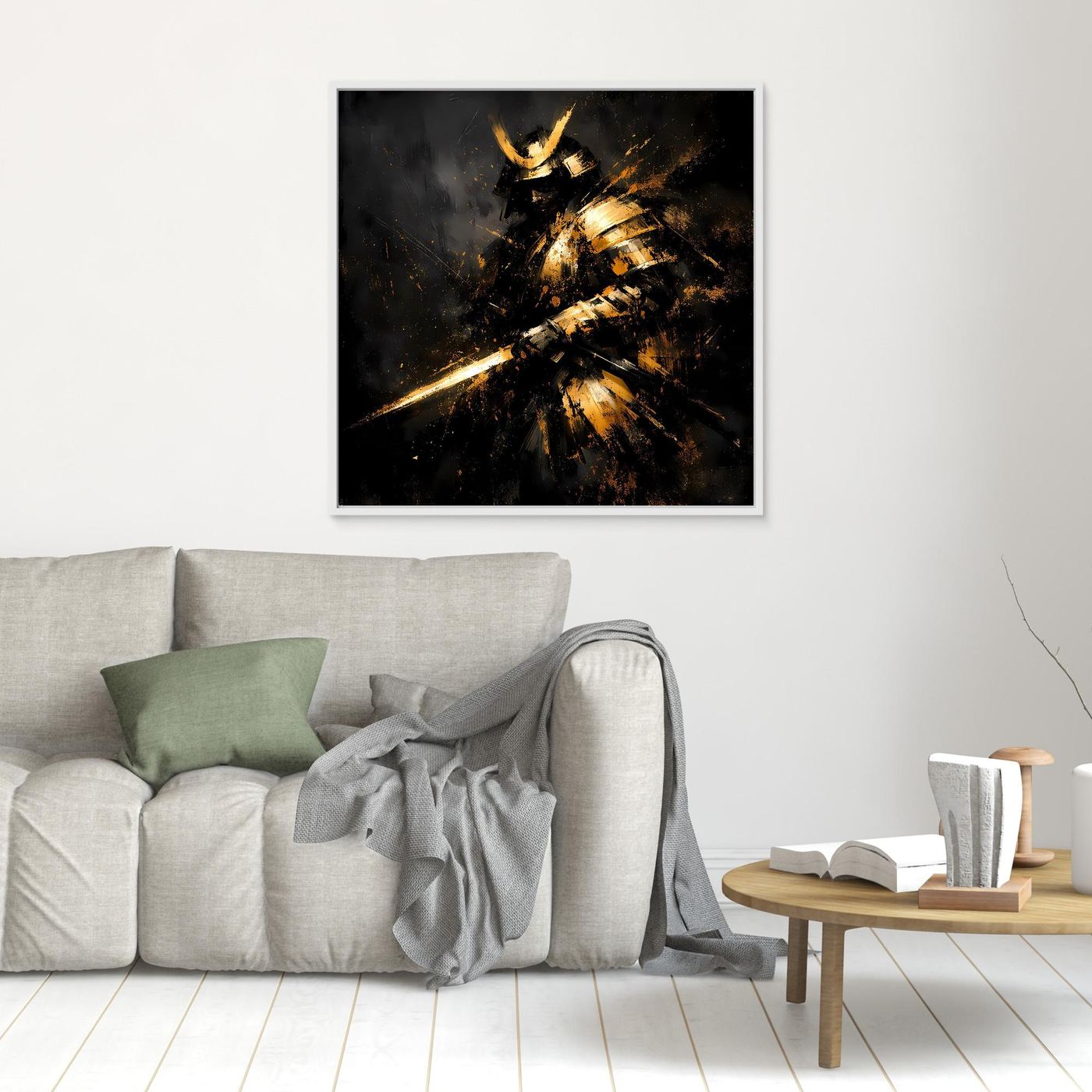 Leinwand Abstrakter Goldener Samurai | Modernes Japanisches Krieger Wandbild
