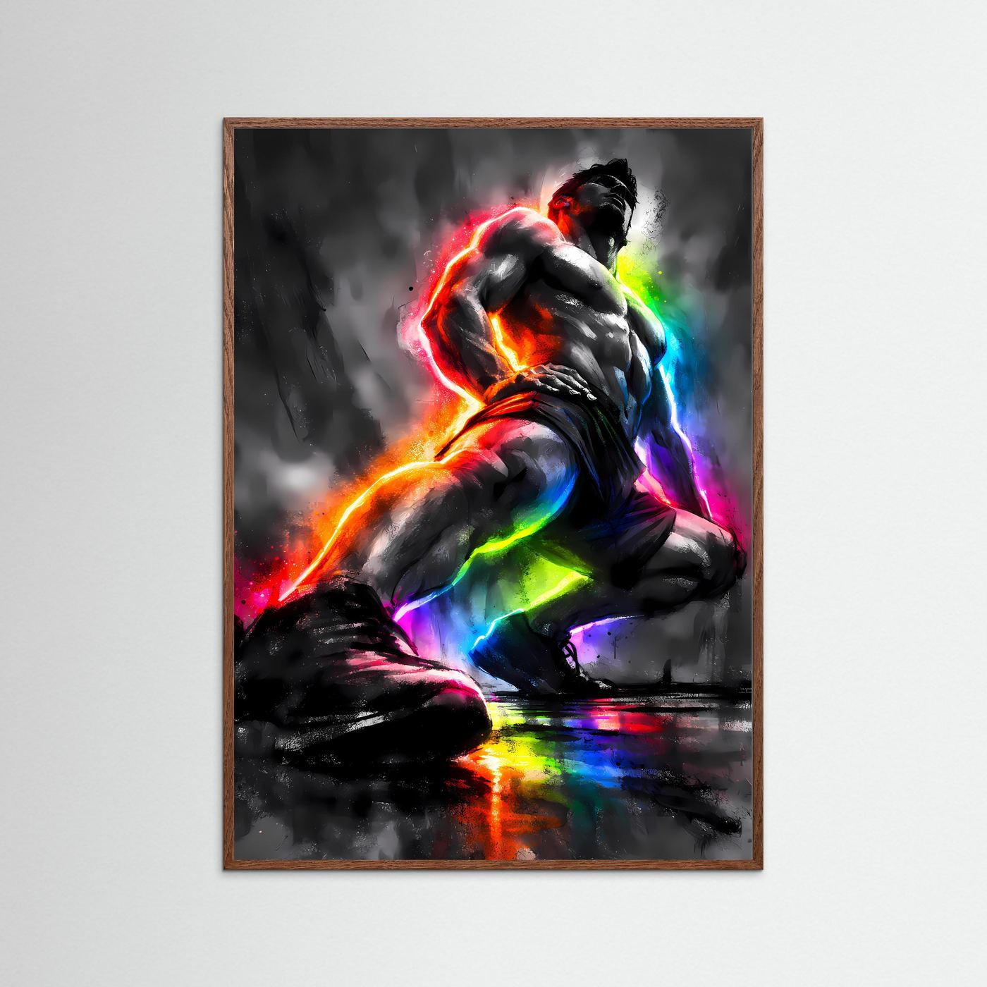 Pure Kraft & Energie | Abstraktes Fitness & Bodybuilding Poster in Regenbogen-Neonfarben | Modernes Kunstposter Hochformat
