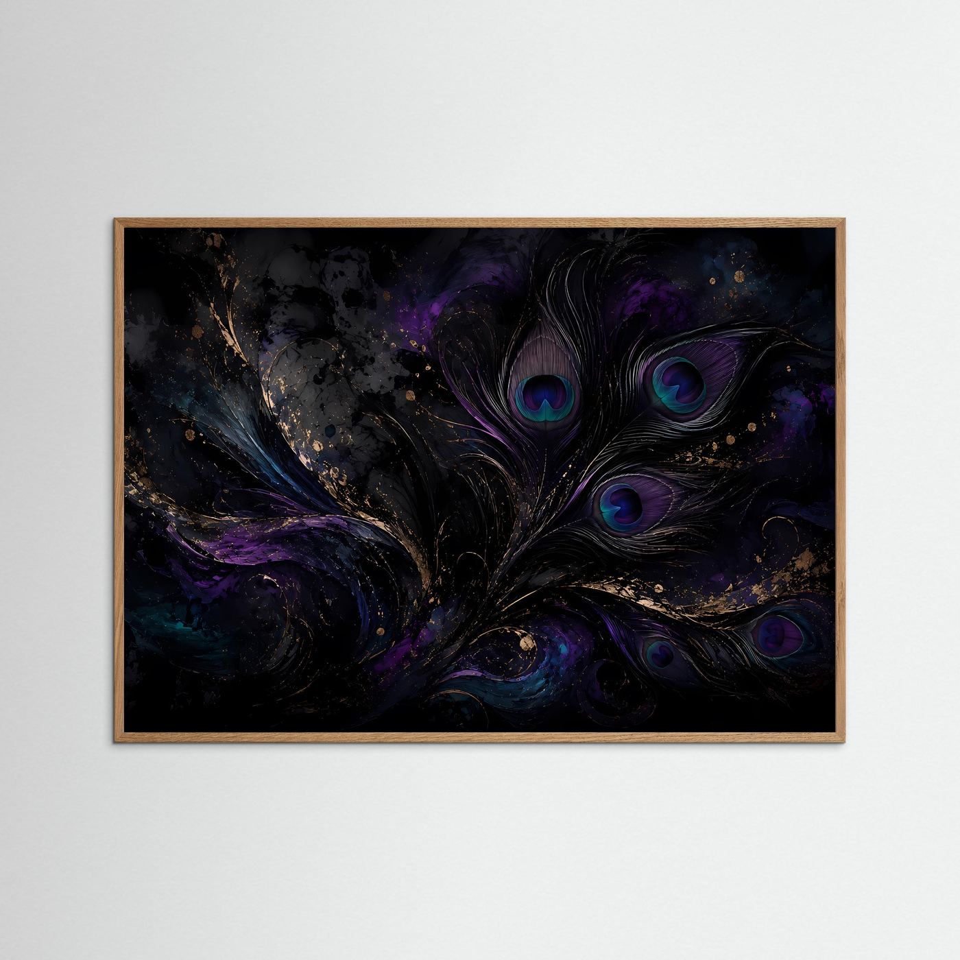 Mystische Pfauenfedern in Violett & Gold | Elegante abstrakte Federkunst