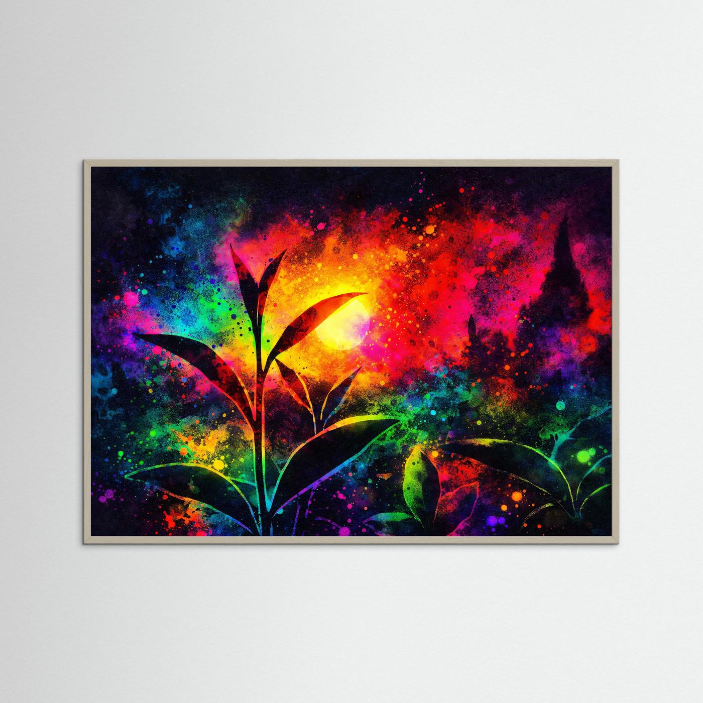Vibrant Tea Garden Glow | Farbgewaltiges Teeplantage & Sonnenaufgang Poster Querformat