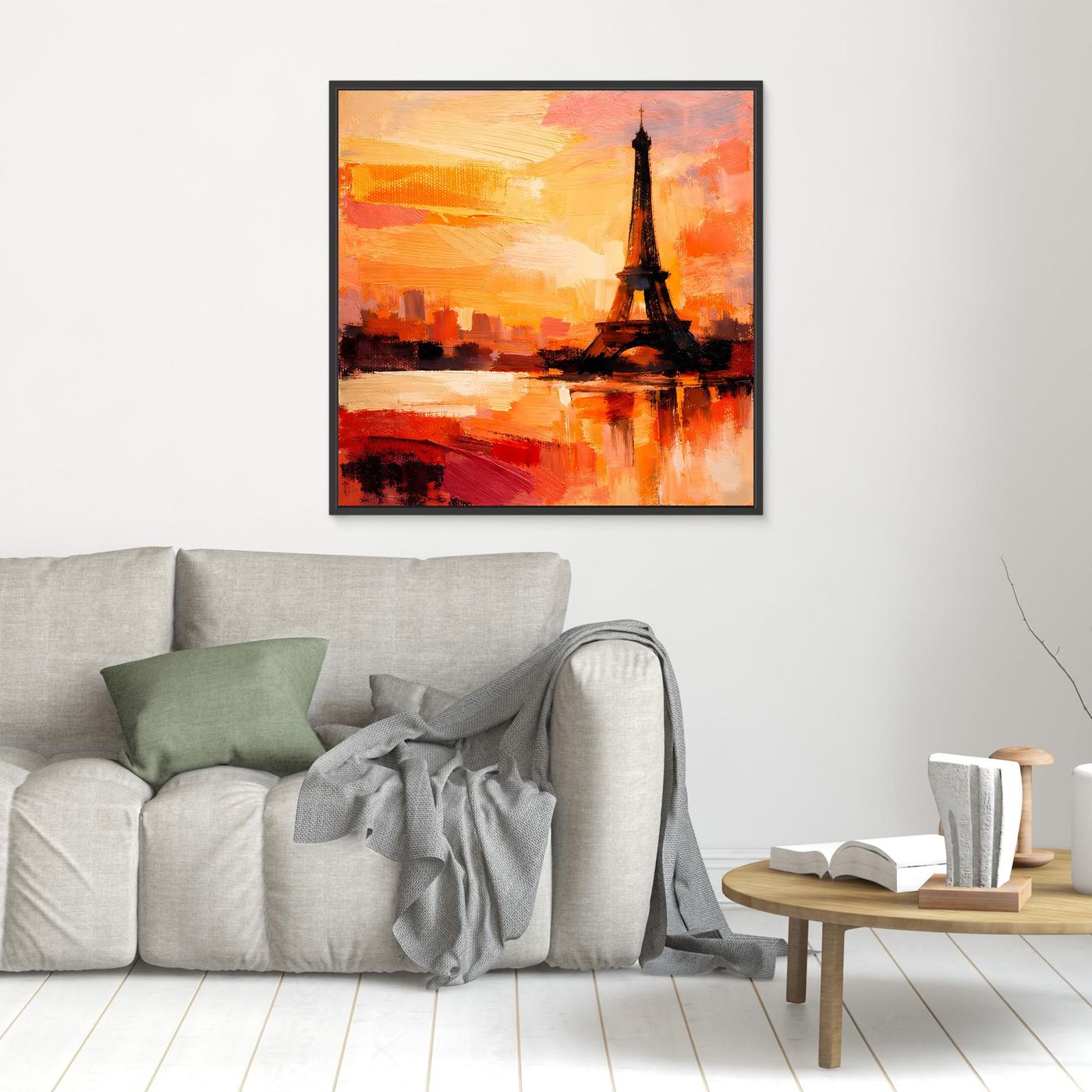 Leinwand Abstraktes Eiffelturm Paris Gemälde | Modernes Romantisches Wandbild Sonnenuntergang