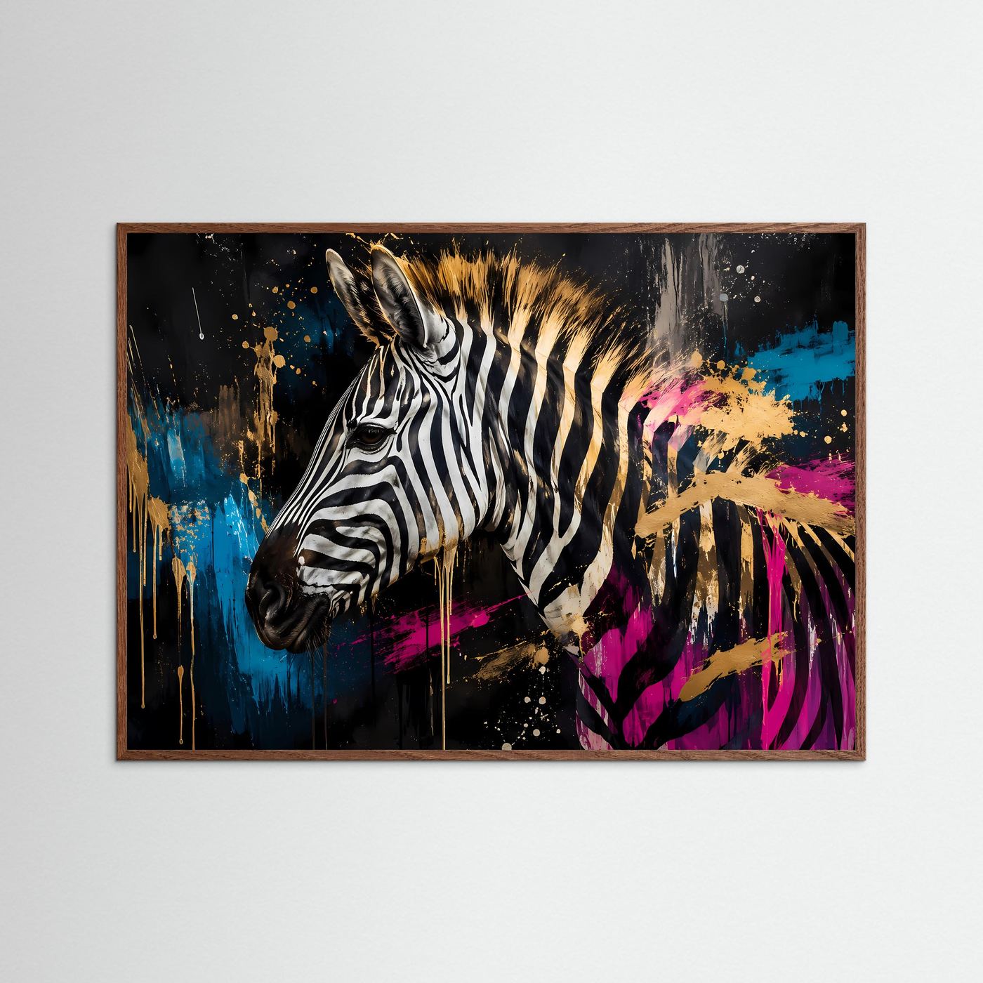 Faszinierendes Zebra in Schwarz-Weiß & Farbe | Modernes Wandbild mit Street-Art & Gold-Akzenten