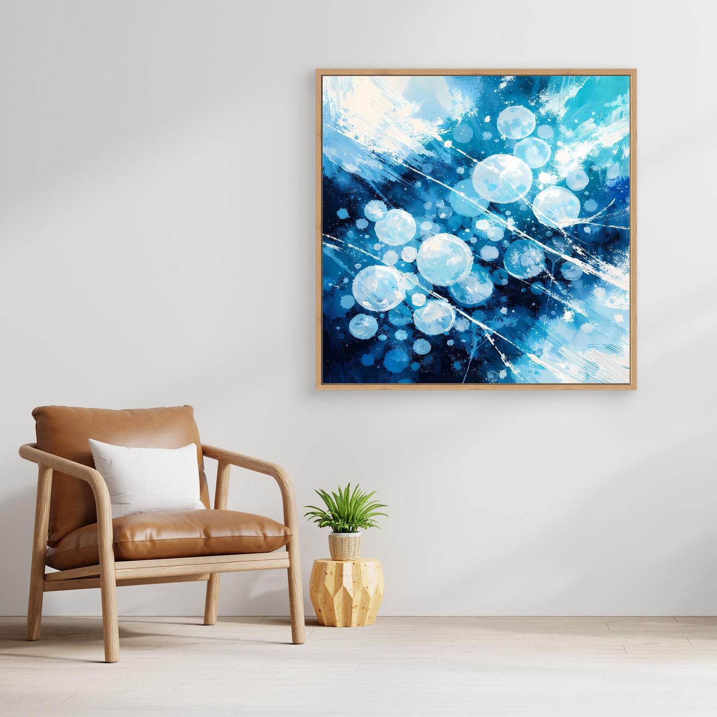 Leinwand Eingefrorene Luftblasen im Eis | Abstraktes Natur Winter Wandbild
