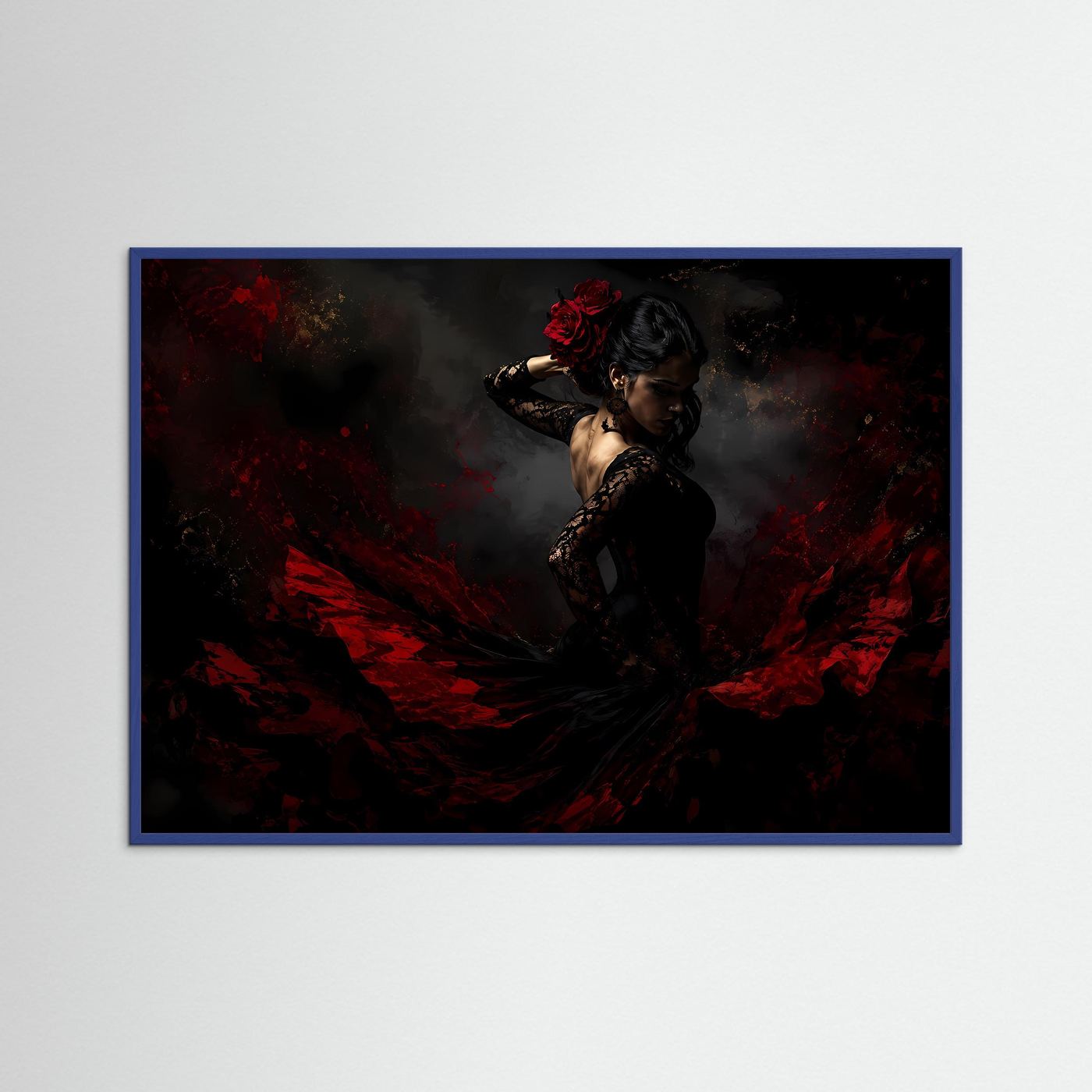 Feurige Flamenco-Tänzerin in Rot und Schwarz | Ausdrucksstarkes Kunst-Poster Hochformat
