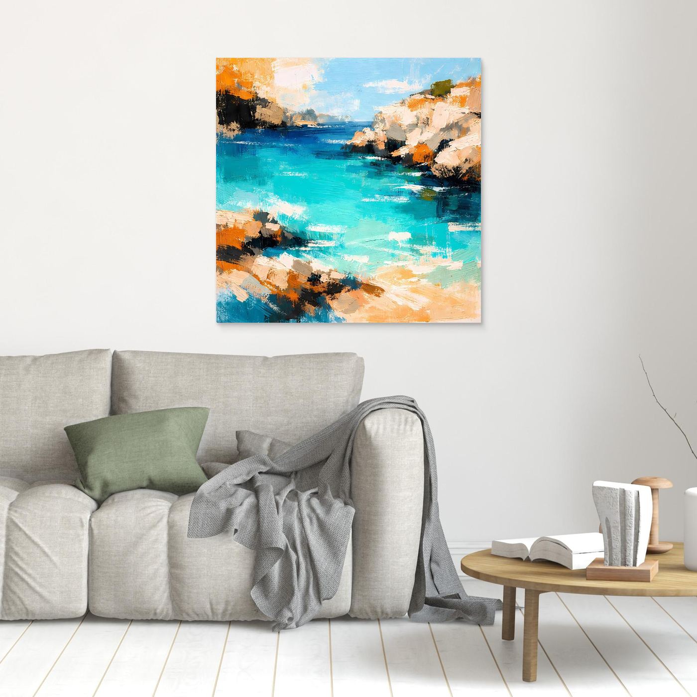 Leinwand Traumhafte Klippenbucht | Abstraktes Mediterranes Küsten Wandbild