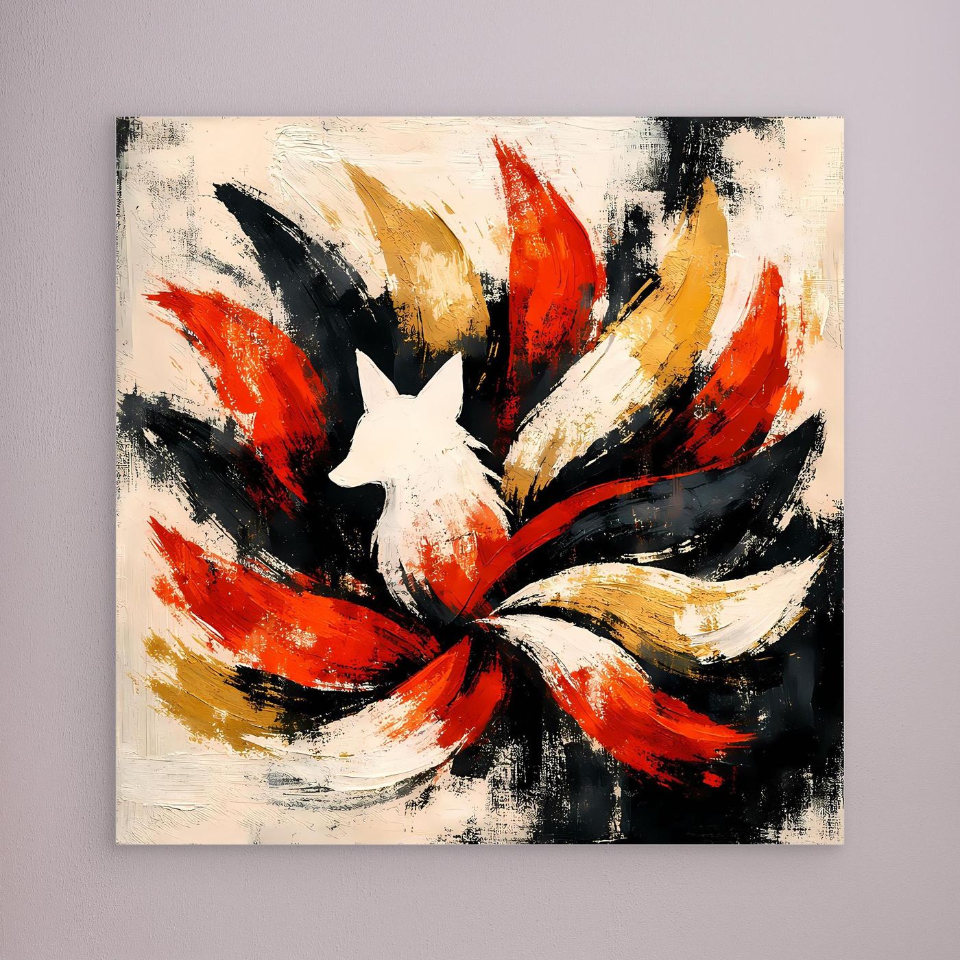 Leinwand Mythischer Neunschwänziger Fuchs Kitsune | Abstraktes Asia Fantasy Wandbild