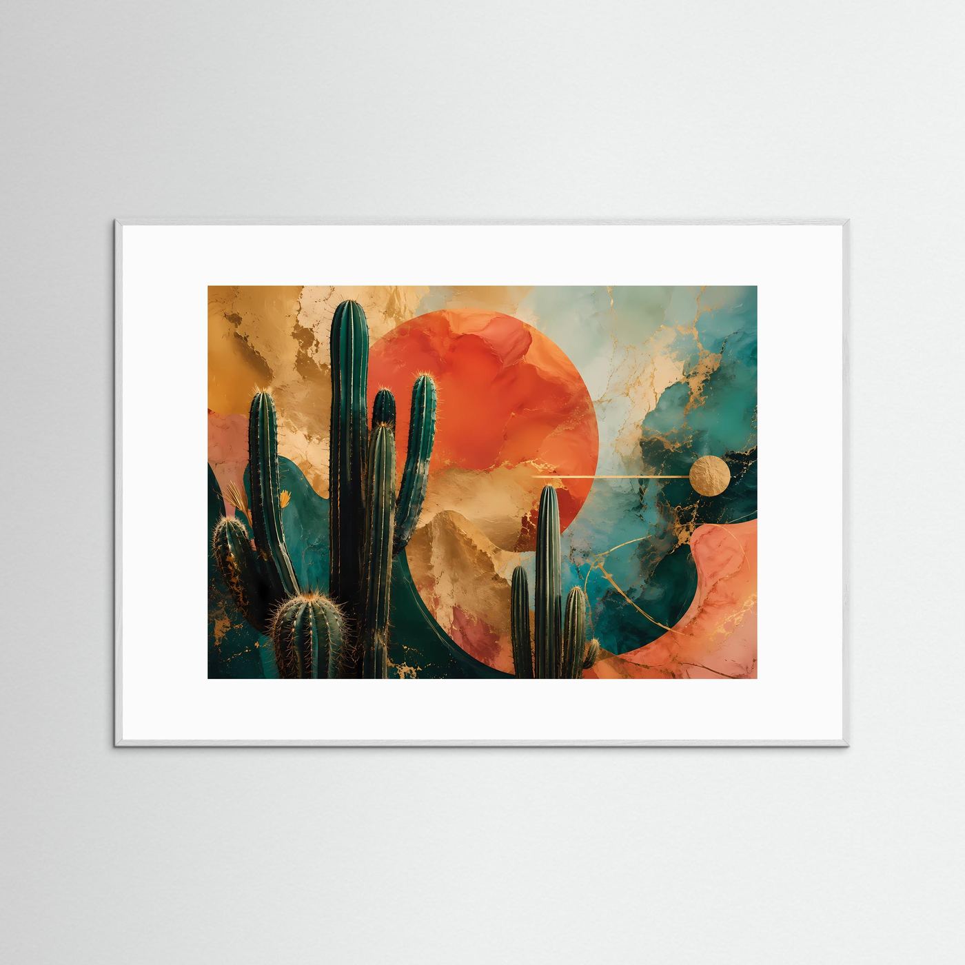 Wüstenhitze & Marokko-Vibe | Abstraktes Kaktus Poster mit Gold- und Terrakotta-Akzenten