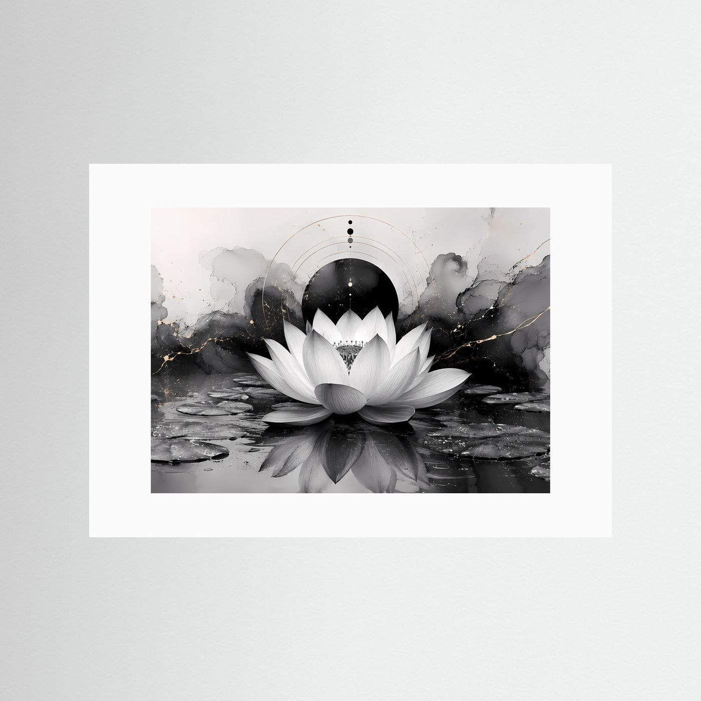 Weiße Lotusblüte in Schwarz & Gold | Elegante Zen Kunst