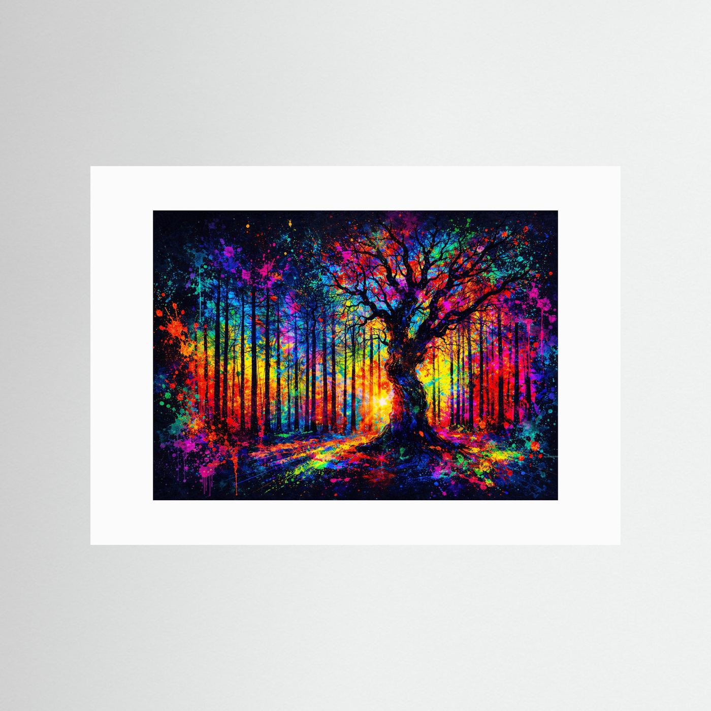 Magischer Zauberwald der Farben | Moderner Kunst Print Querformat Wandbild