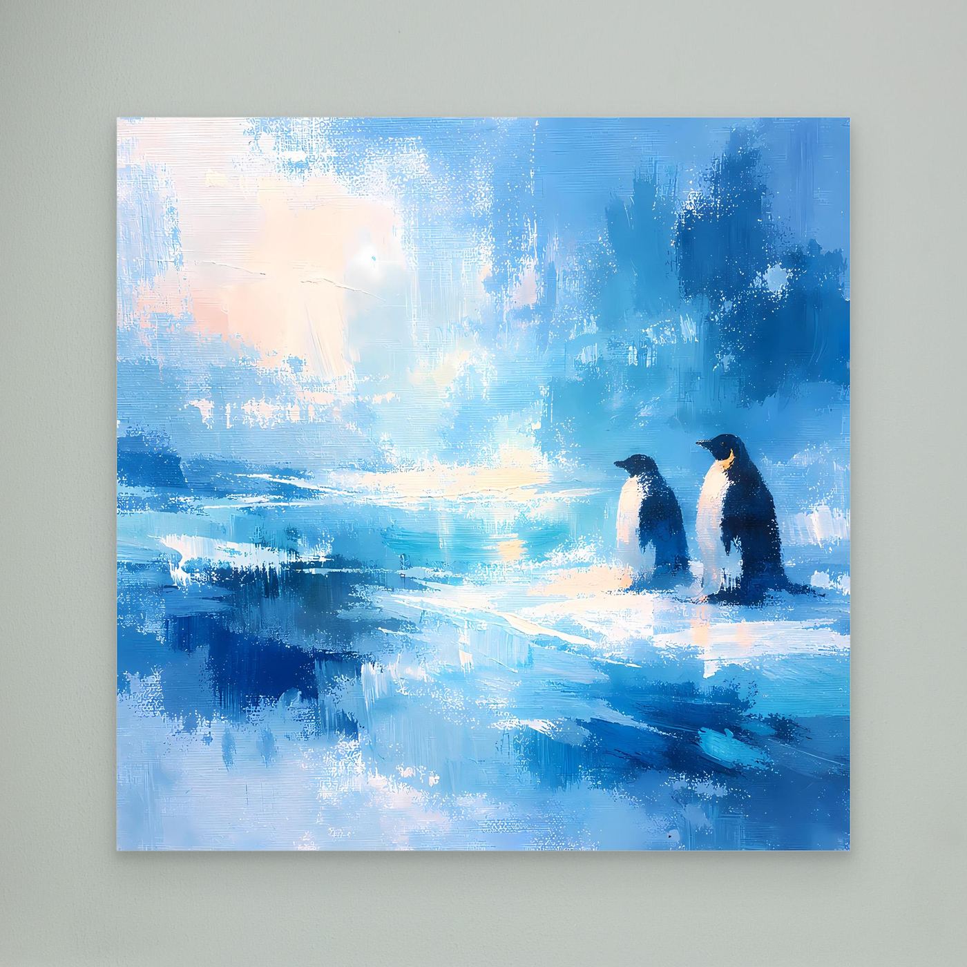 Leinwand Majestätische Pinguine im Ewigen Eis | Abstraktes Antarktis Wandbild