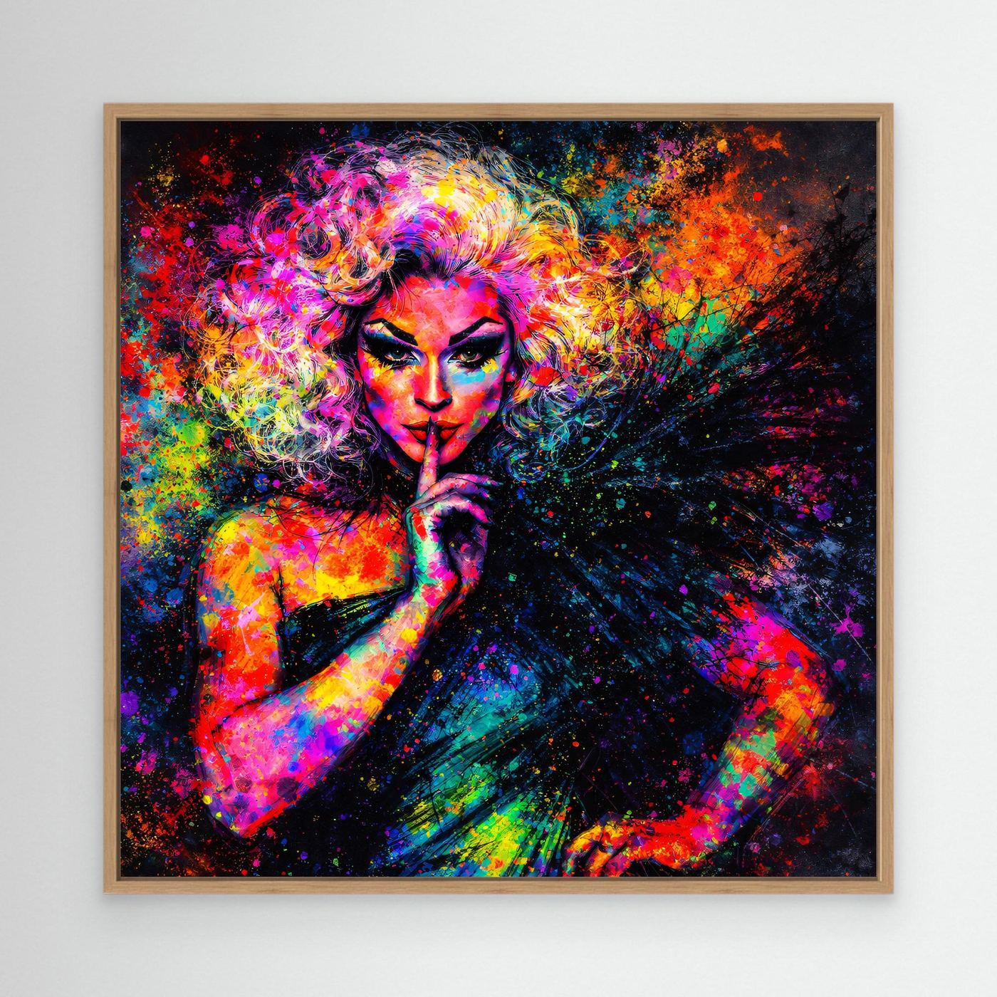 Leinwandbild Drag Queen Pop-Art | Bunte Farbexplosion Wandbild auf Keilrahmen