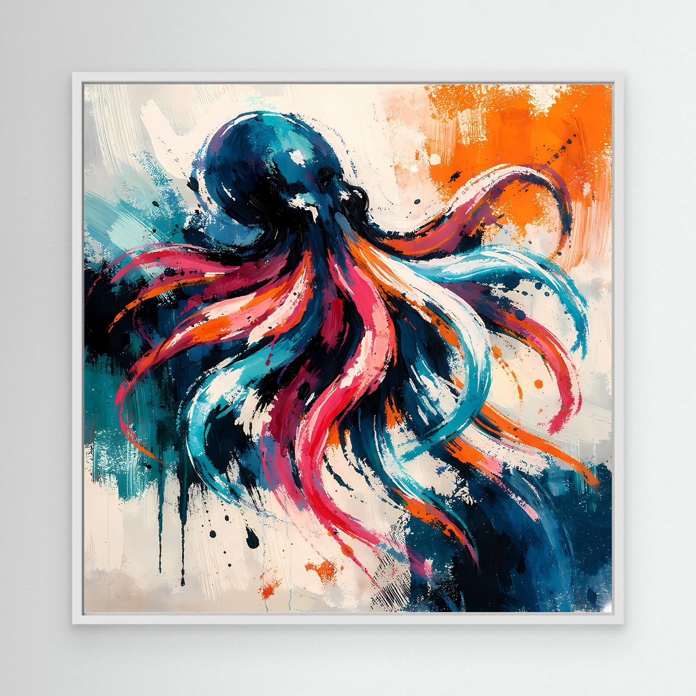 Leinwand Dynamischer Oktopus im Farbenmeer | Abstraktes Krake Wandbild