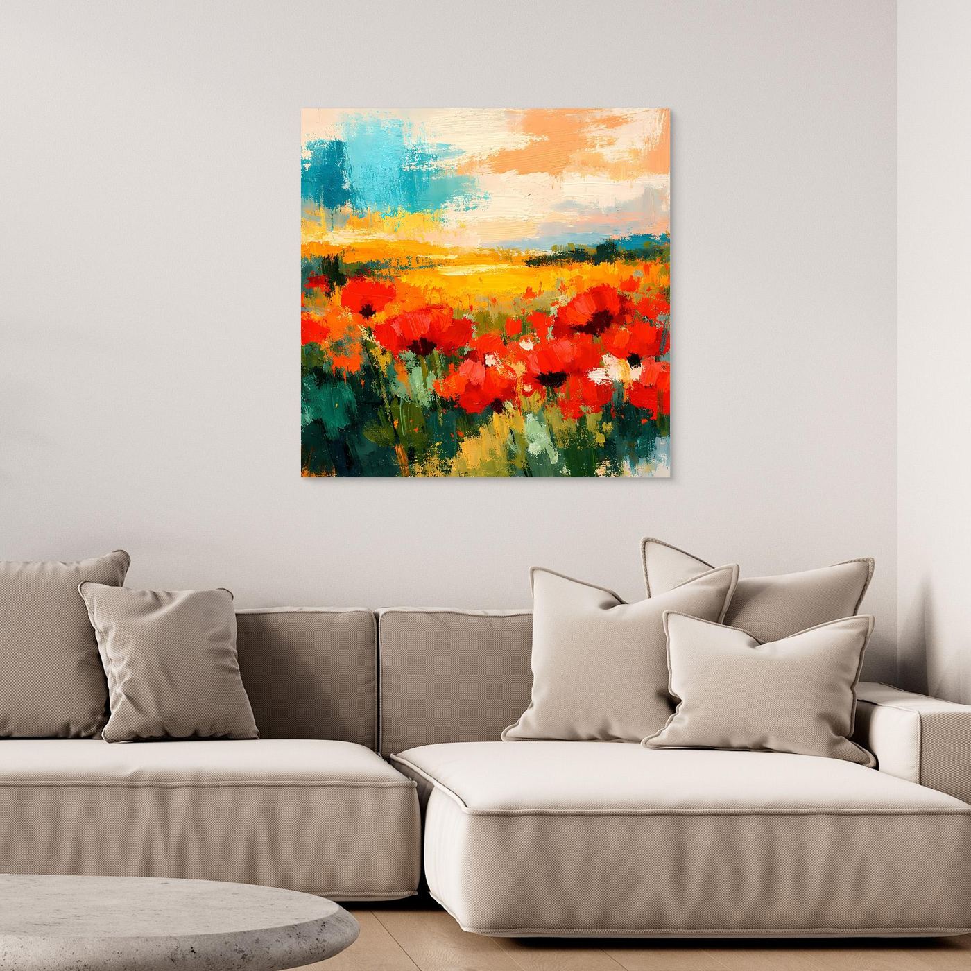 Abstract poppy field canvas wall art with no visible frame