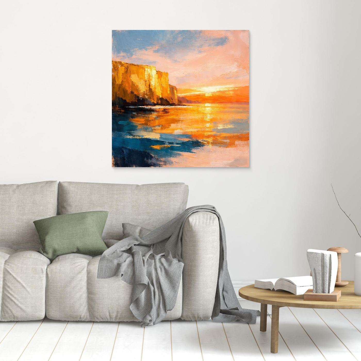 Leinwand Goldener Sonnenuntergang an der Steilküste | Abstraktes Meeres Wandbild