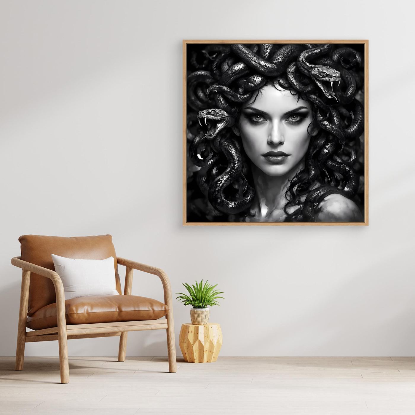Leinwand Mystische Medusa im Schlangenkleid | Düsteres Mythologie Wandbild
