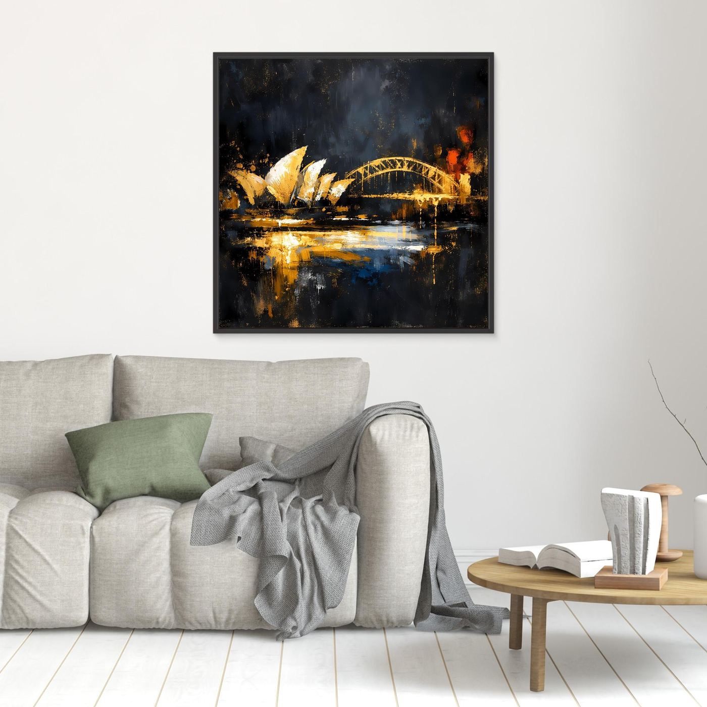 Leinwand Goldene Skyline von Sydney bei Nacht | Modernes Australien Wandbild