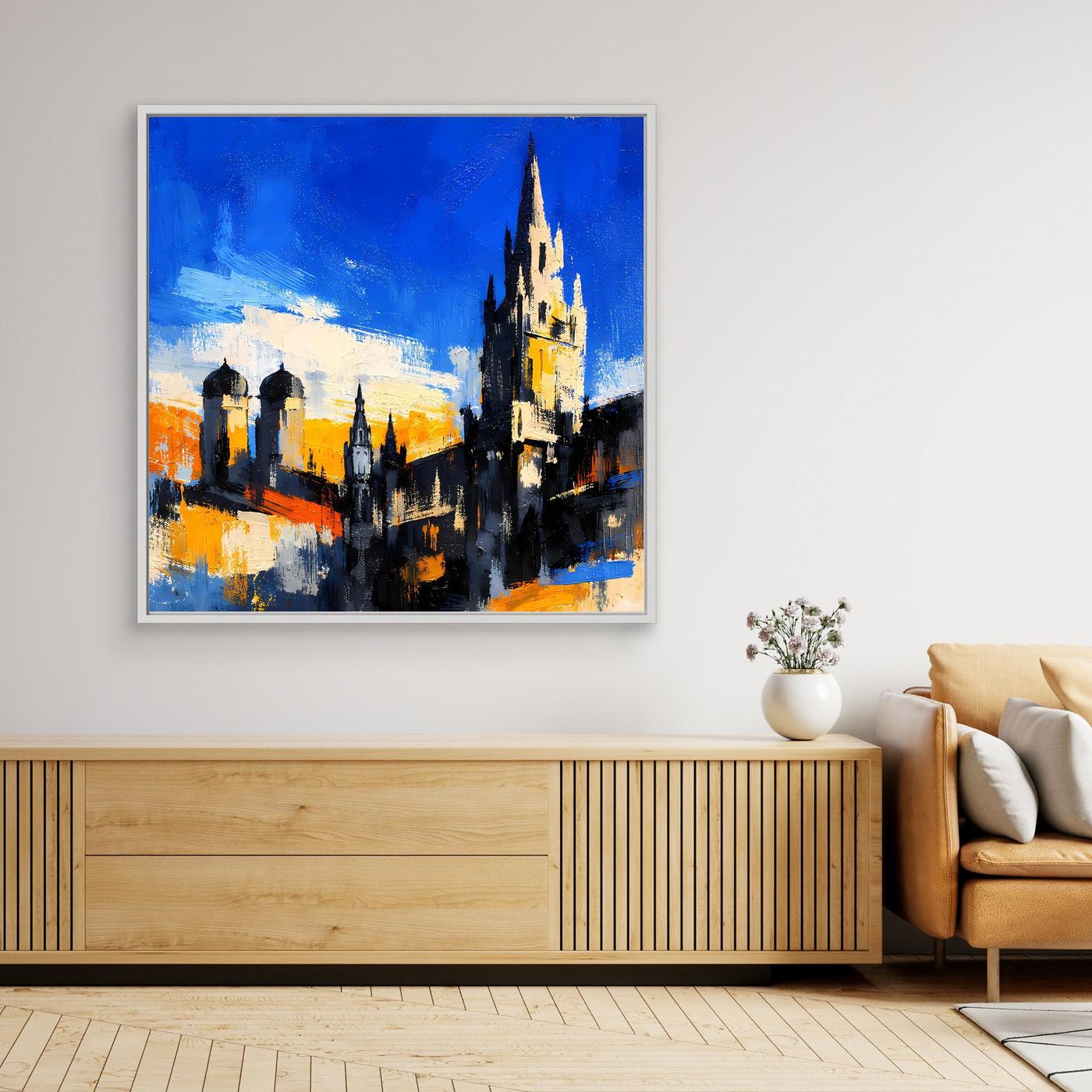 Leinwand Historische Stadtkulisse bei Sonnenuntergang | Abstraktes Architektur Wandbild