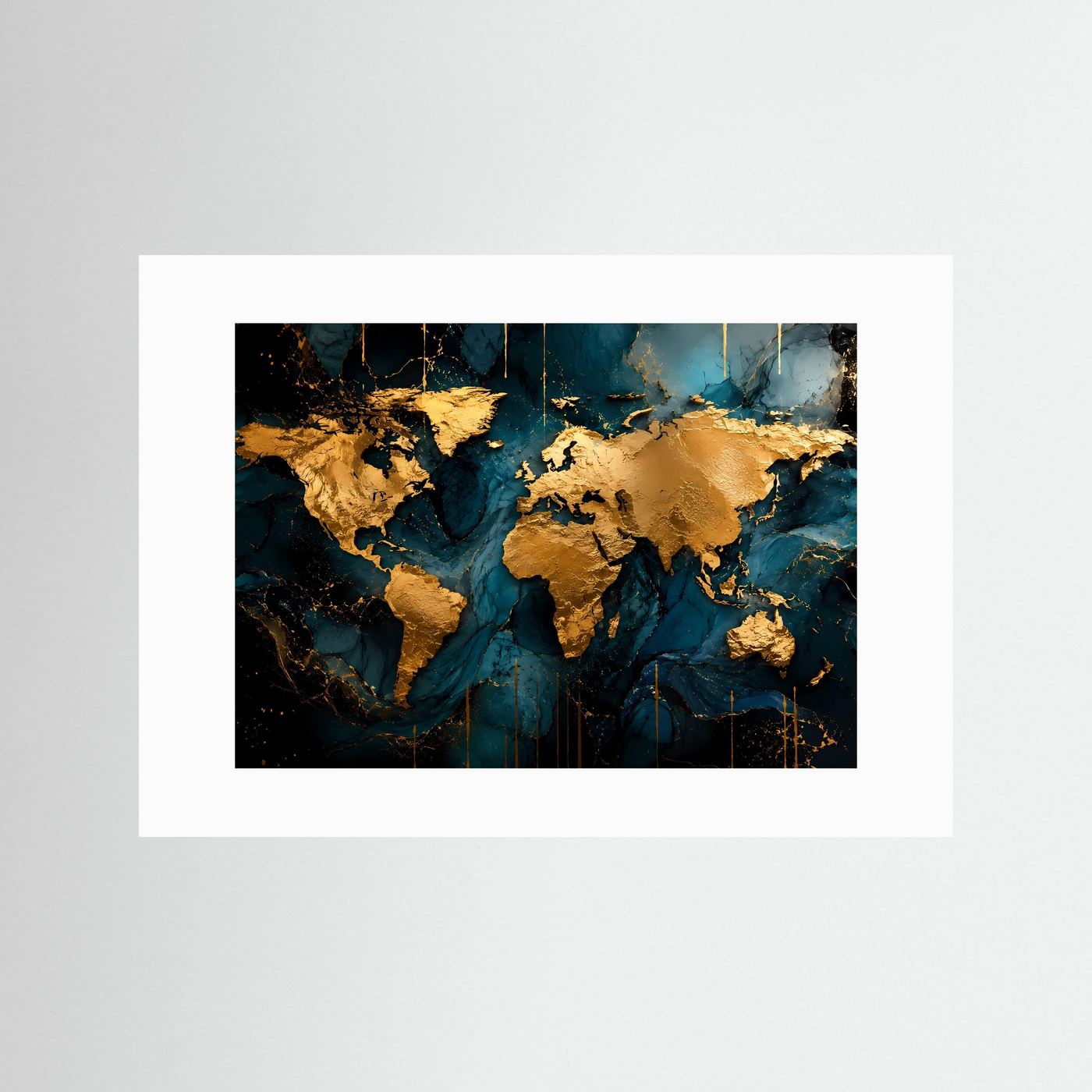 Weltkarte in Gold & Tiefblau | Elegantes Wandbild & Moderne Poster Kunst