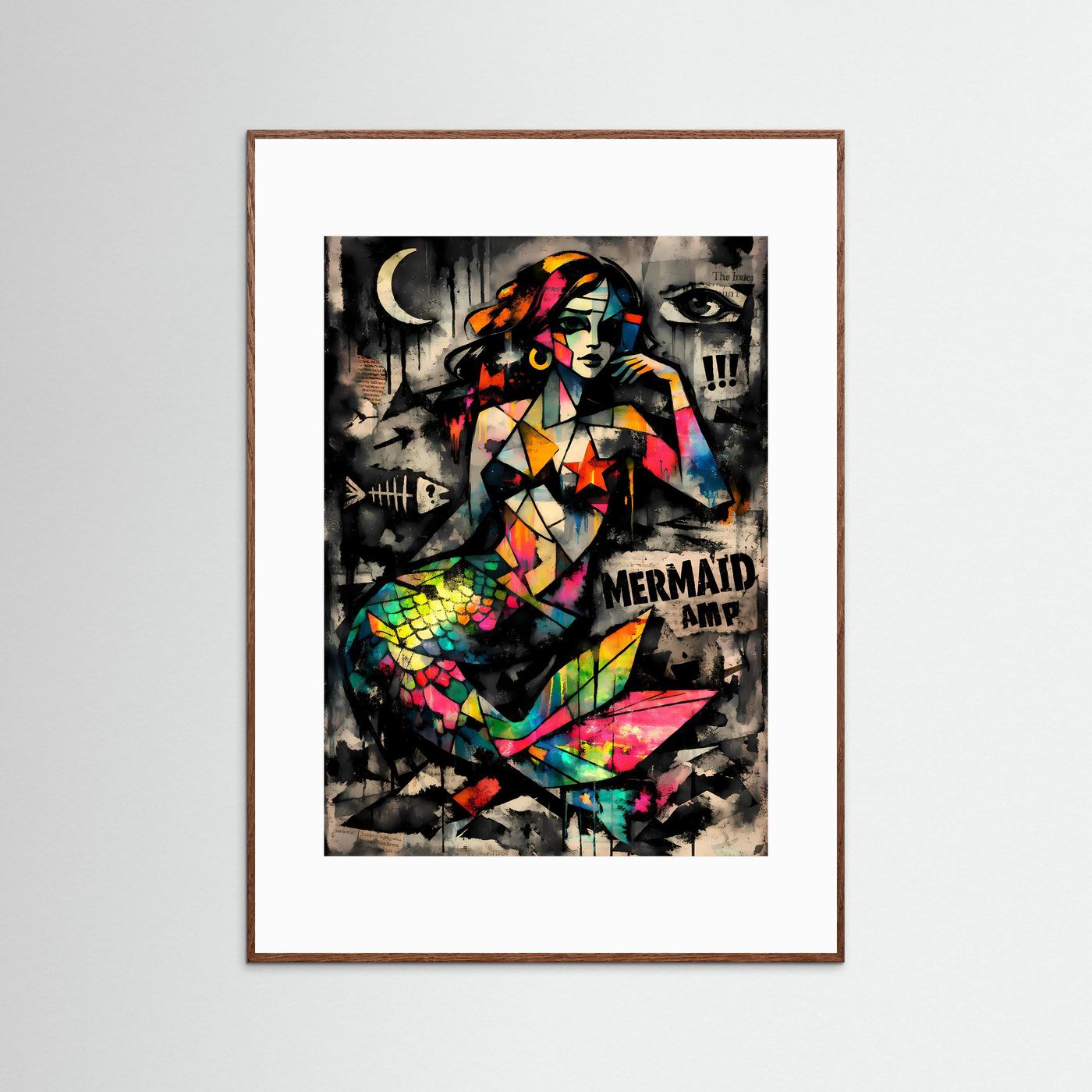 The Pop Art Mermaid | Luxuriöses Meerjungfrauen Poster Bunt & Dunkel | Abstraktes Kunstposter Hochformat