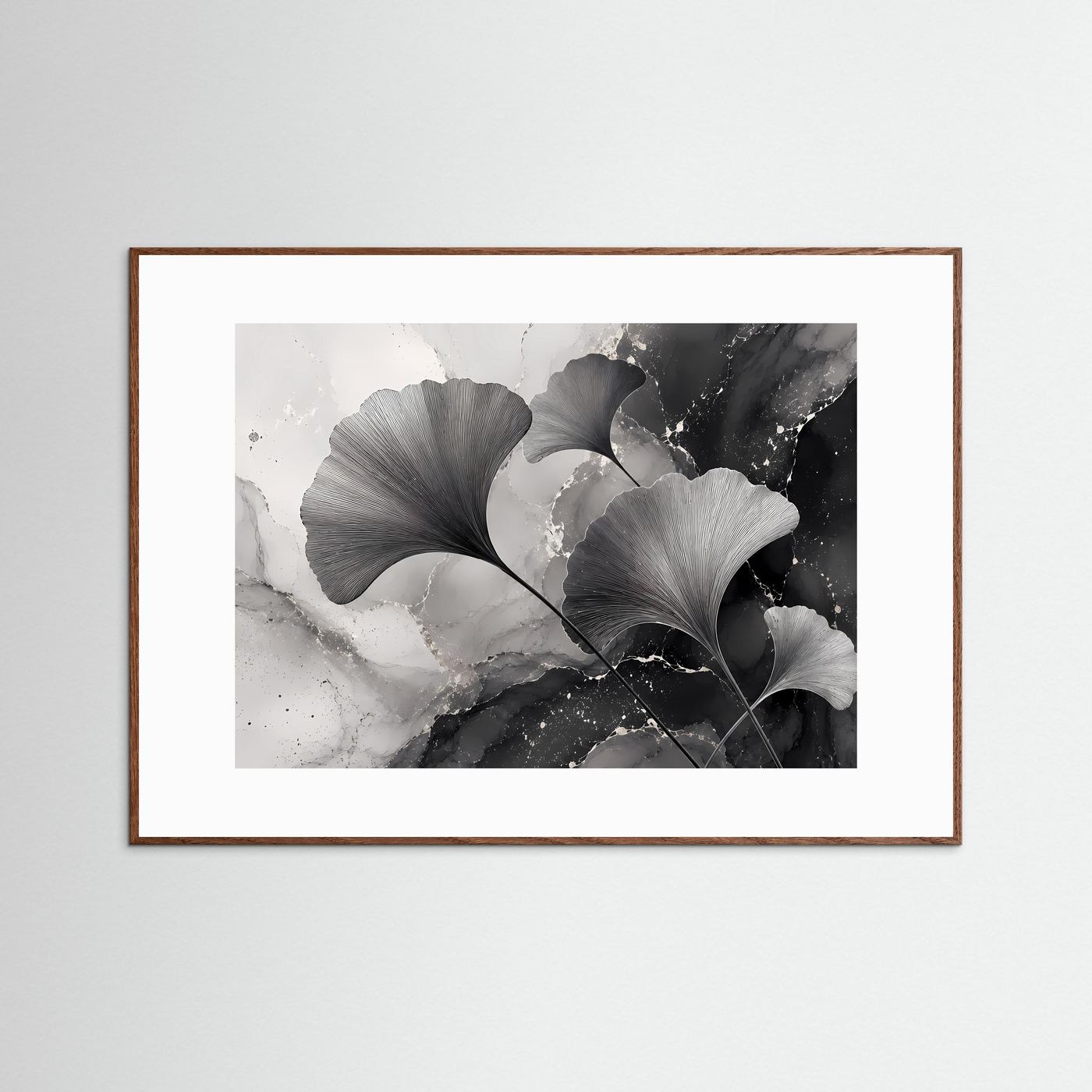 Ginkgo-Blätter Schwarz-Weiß | Modernes Botanisches Wandbild im minimalistischen Stil