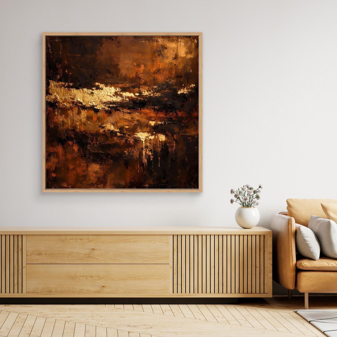 Leinwand Abstraktes Ölgemälde in Gold und Bronze | Modernes Luxus Wandbild