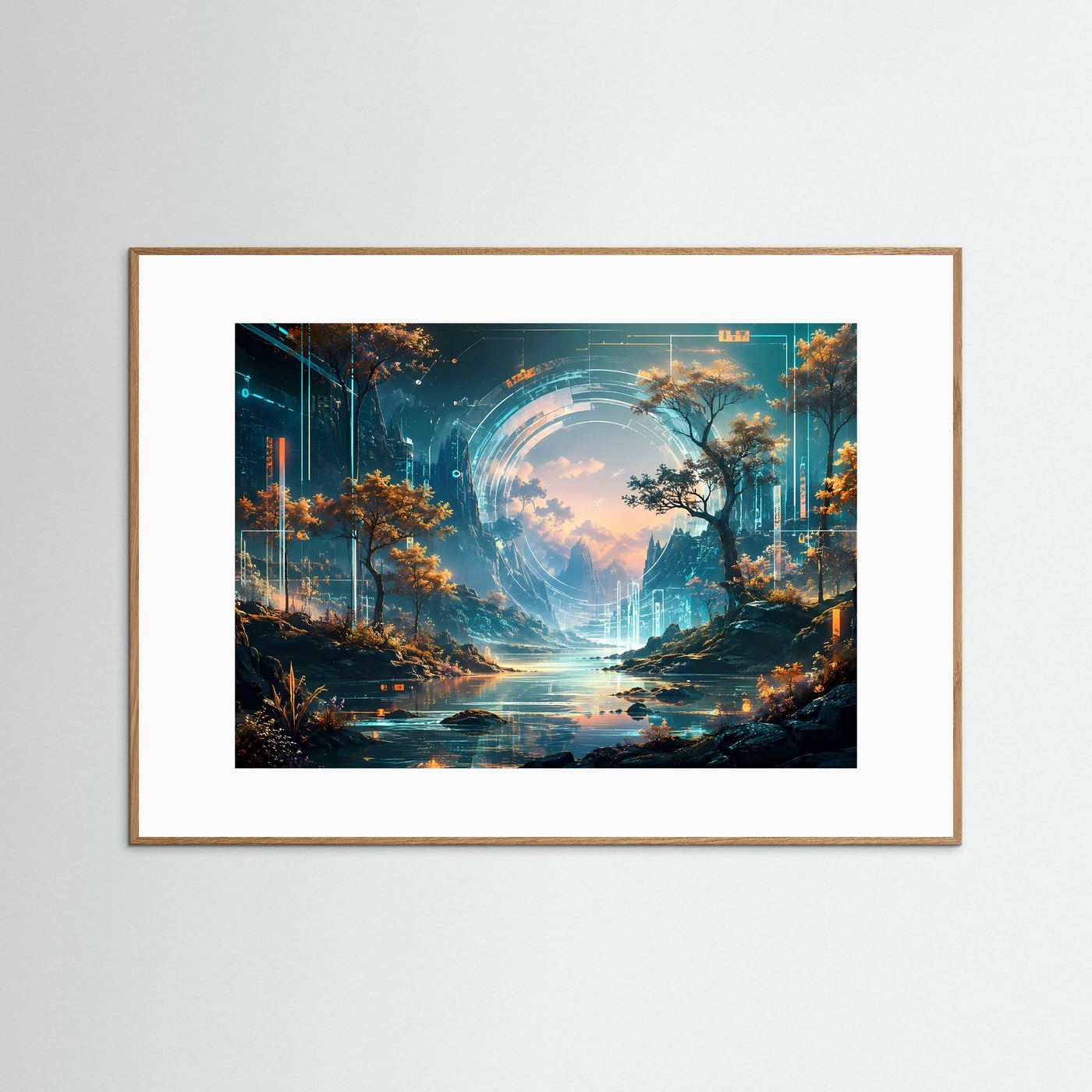 Futuristische Landschaft Poster | Sci-Fi Natur Wandkunst | Cyber Fantasy Panorama | Abstrakte Digital Art | Modernes Premium Leinwandbild
