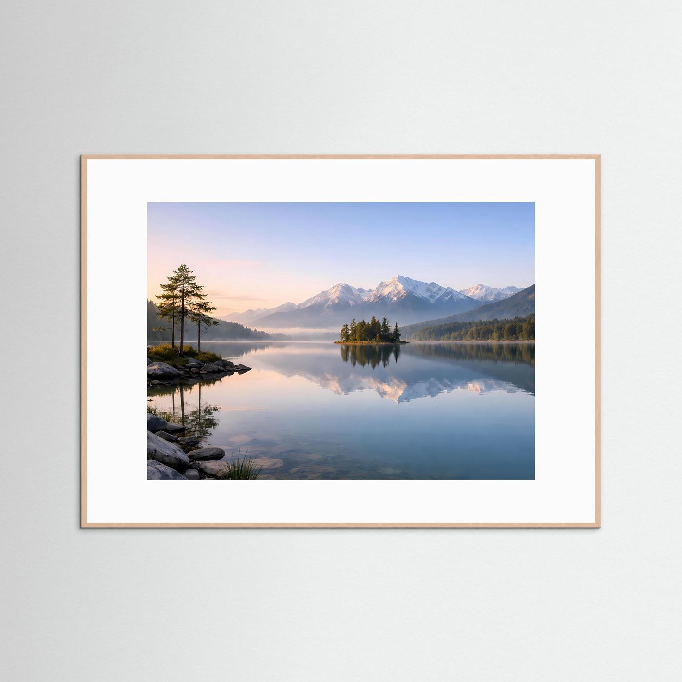 Friedlicher Morgen am Bergsee | Nebel & Gipfel Panorama Poster Querformat