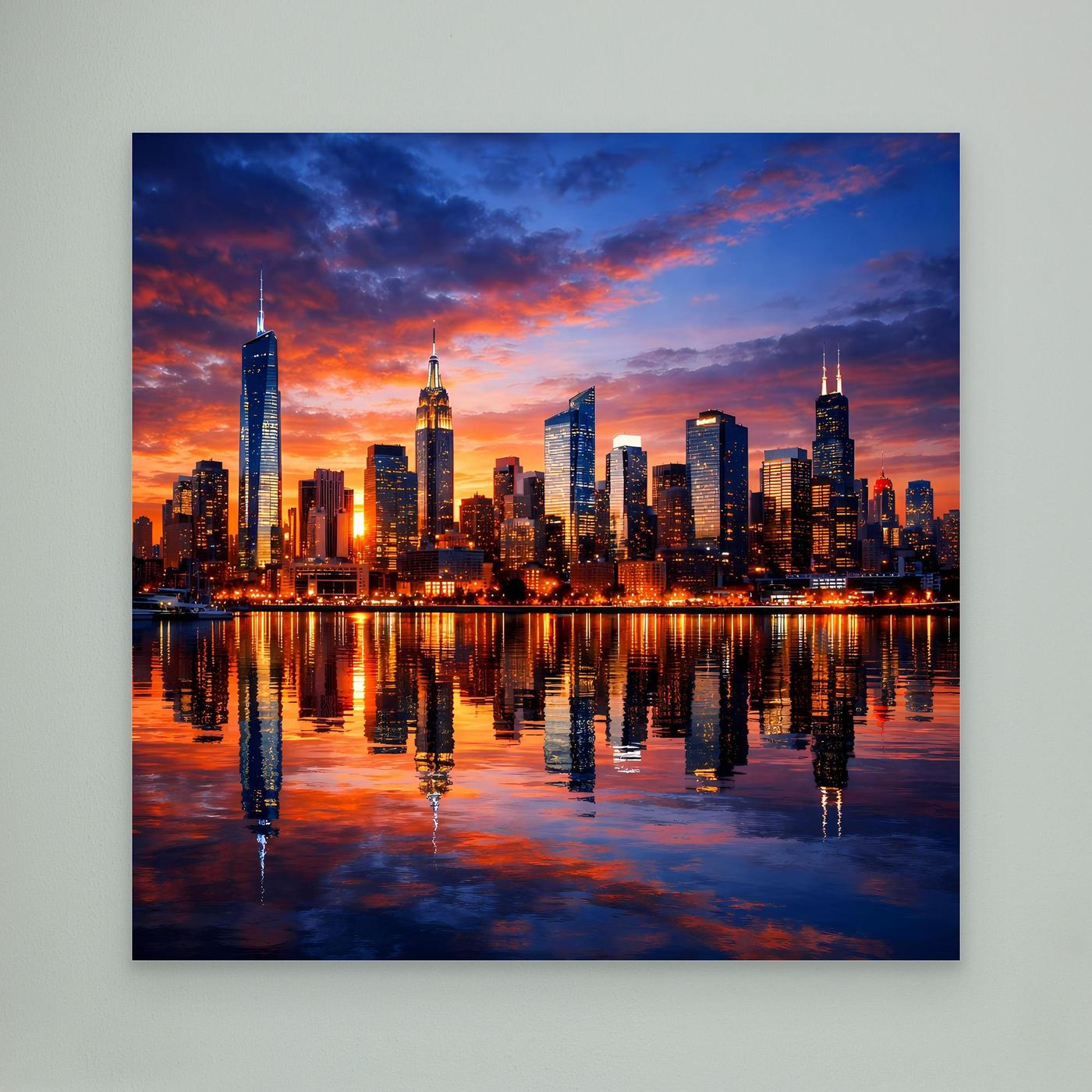 Leinwand Atemberaubende City Skyline im Abendrot | Urbanes New York Stil Wandbild
