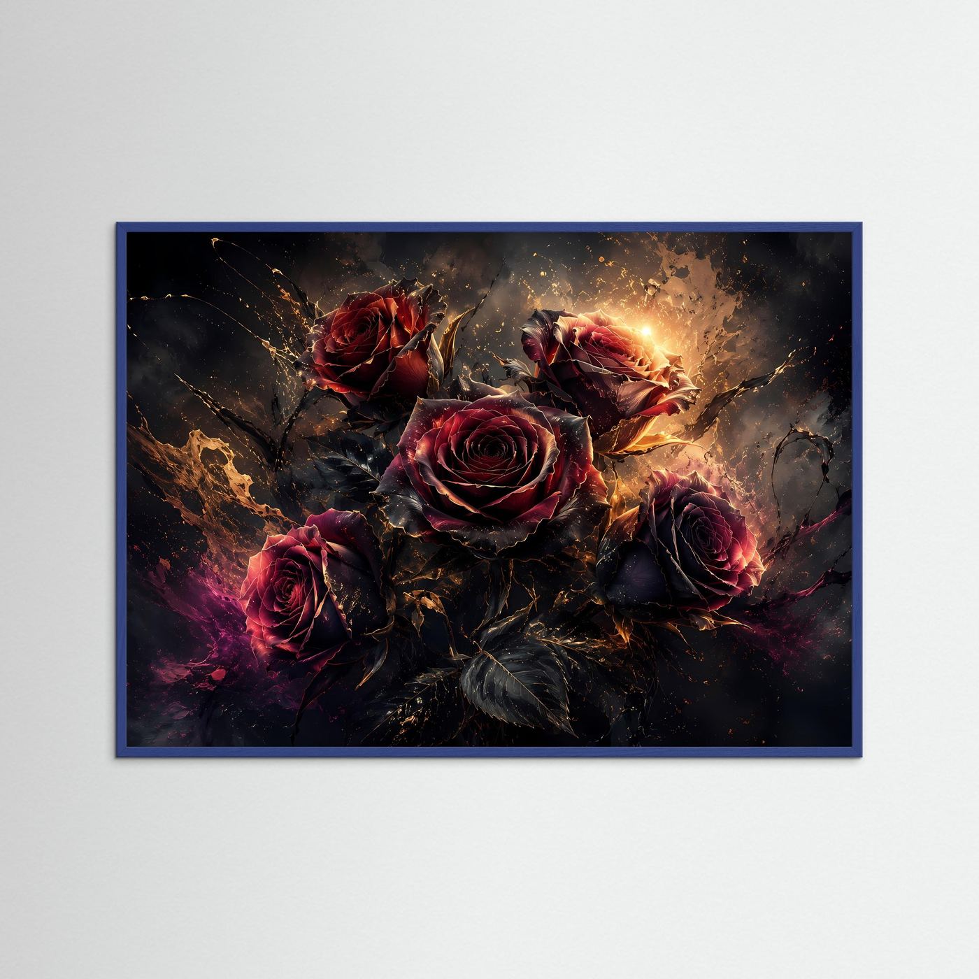 Dunkle Rosen Poster | Schwarze & Bordeauxrote Rosen mit Gold | Elegante Abstrakte Blumen Wandkunst Modern