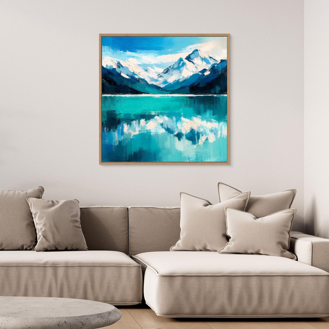 Leinwand Abstraktes Bergsee Gemälde | Modernes Alpines Wandbild Türkis Blau
