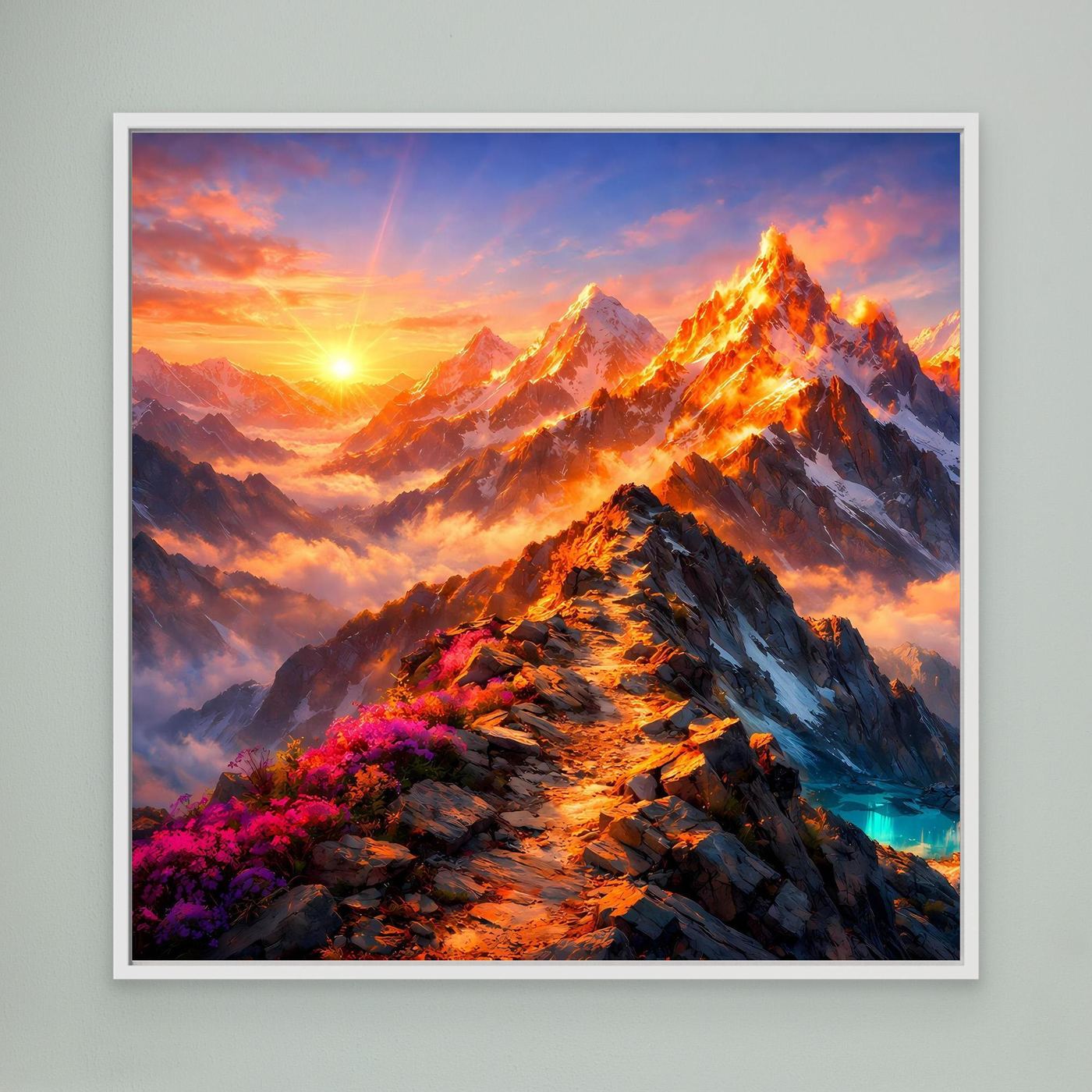 Leinwandbild Sonnenuntergang im Hochgebirge | Majestätisches Wandbild auf echtem Holzkeilrahmen