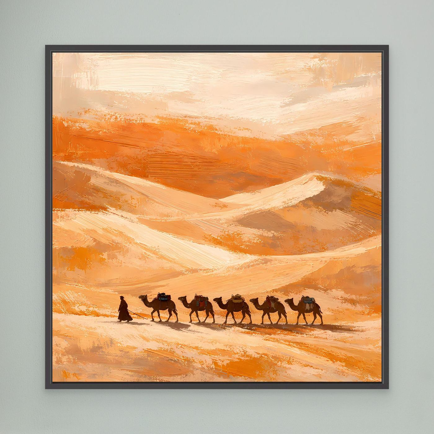 Leinwand Kamelkarawane in der Wüste | Abstraktes Orient Wandbild