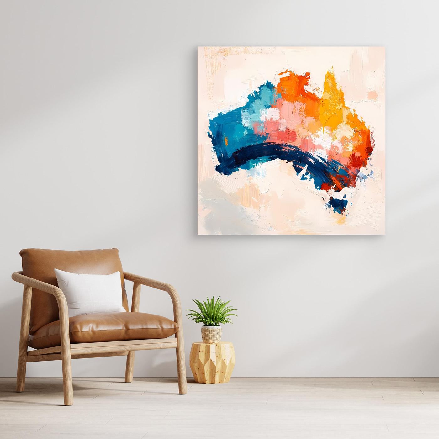 Abstract Australia wall canvas with colorful blue, orange, and yellow brushstrokes