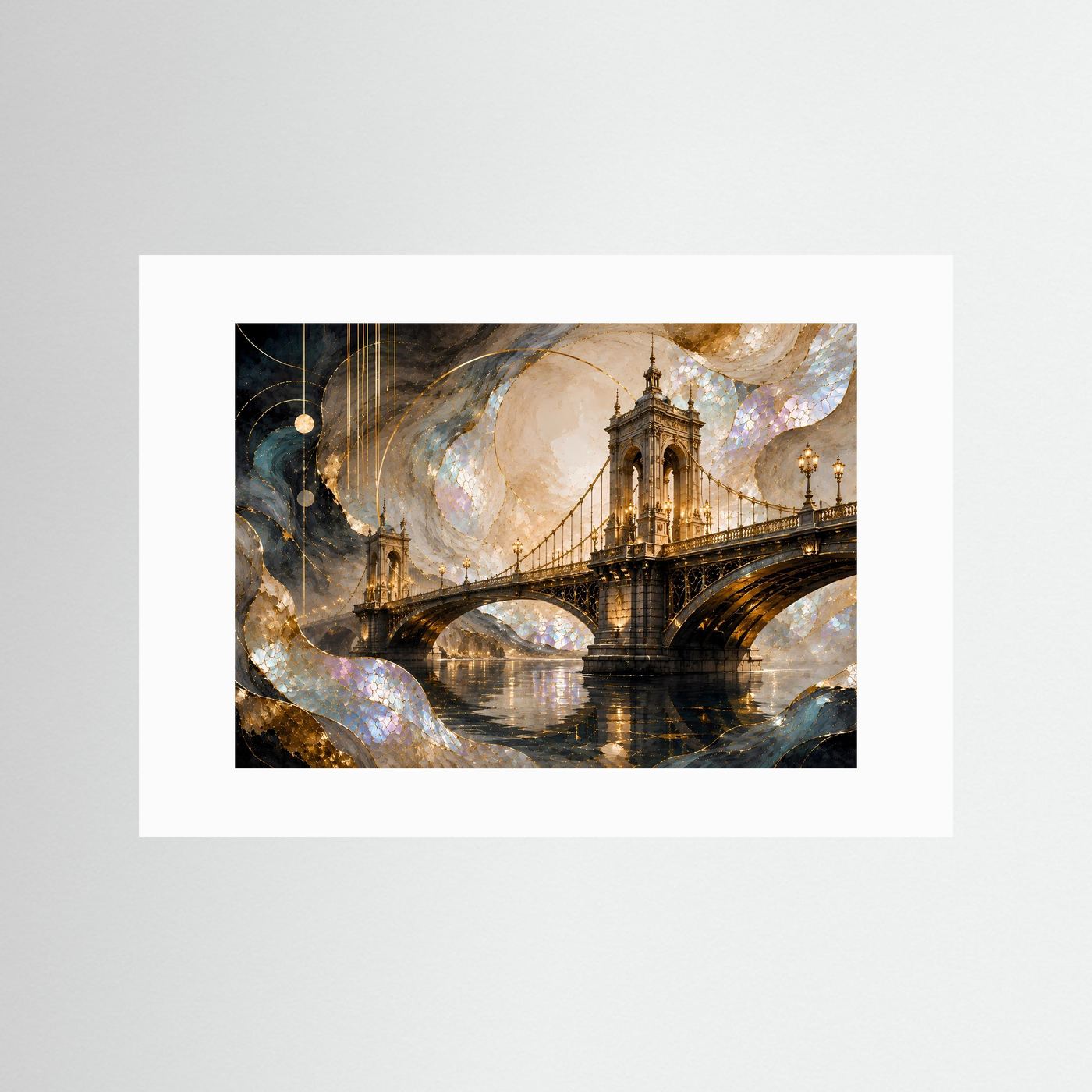 Majestätische Brücke in Gold & Perlmutt | Abstrakte Architektur Kunst