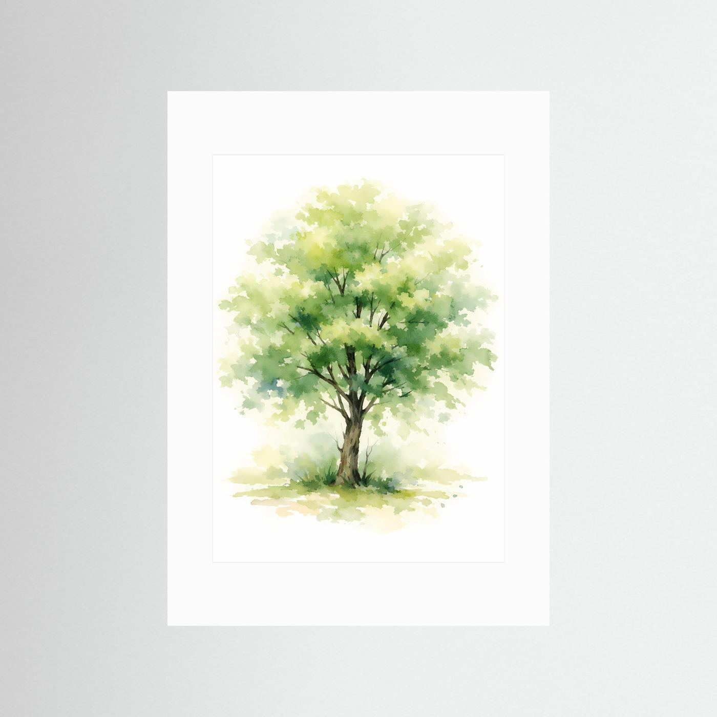 Aquarell-Baum-Poster im Hochformat mit weißem Passepartout