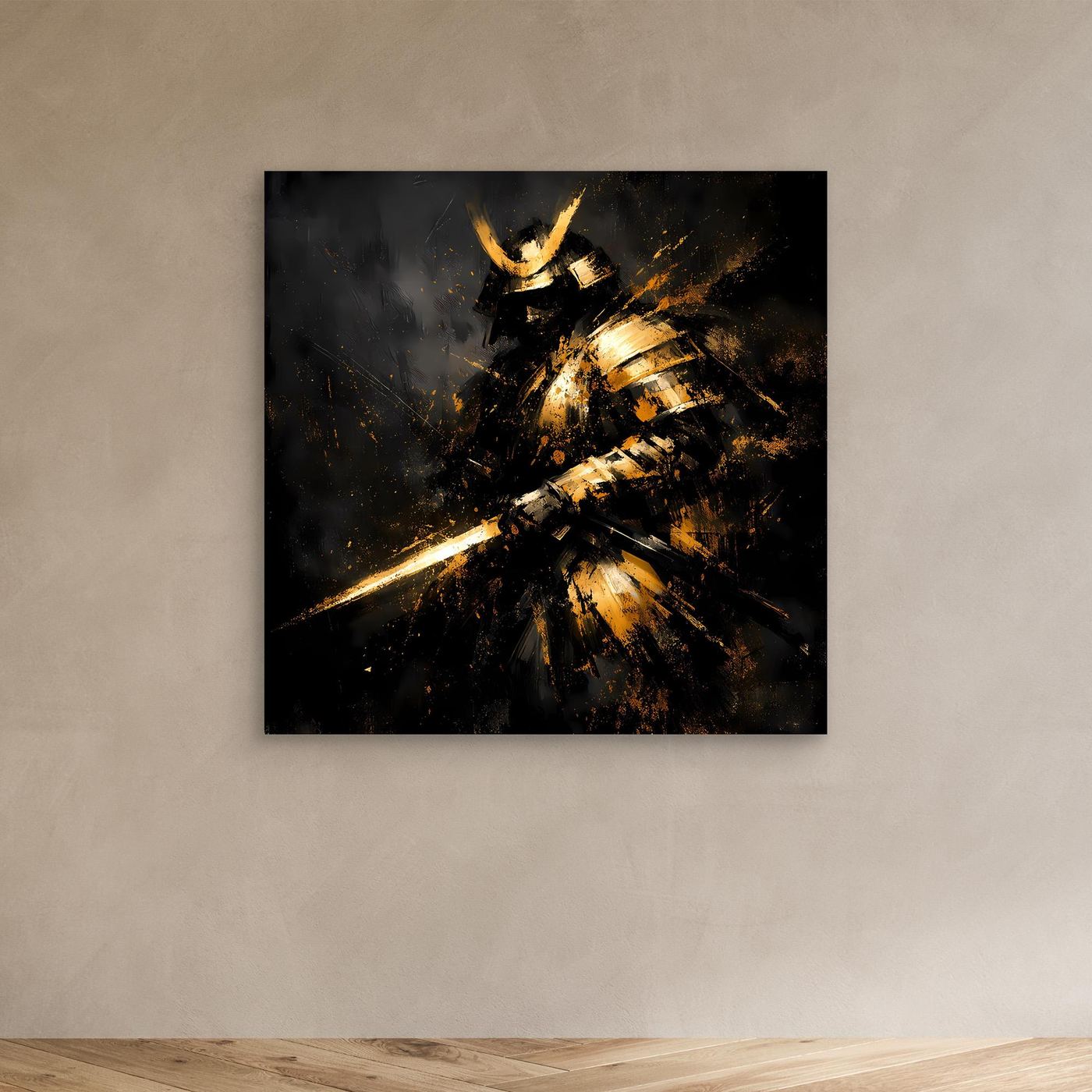 Leinwand Abstrakter Goldener Samurai | Modernes Japanisches Krieger Wandbild