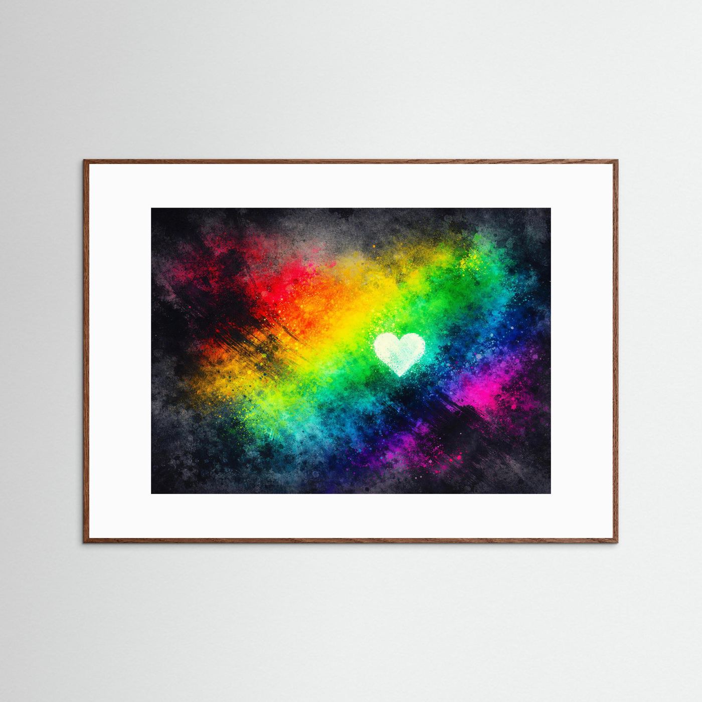 Leuchtendes Regenbogen Herz | Buntes Abstraktes Wandbild & Kunst Poster Querformat