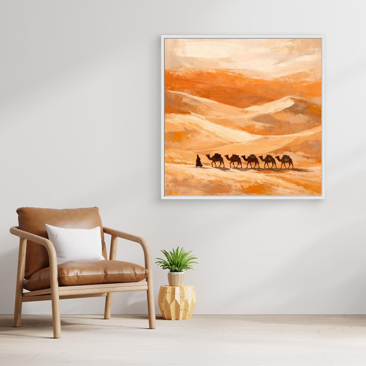 Leinwand Kamelkarawane in der Wüste | Abstraktes Orient Wandbild