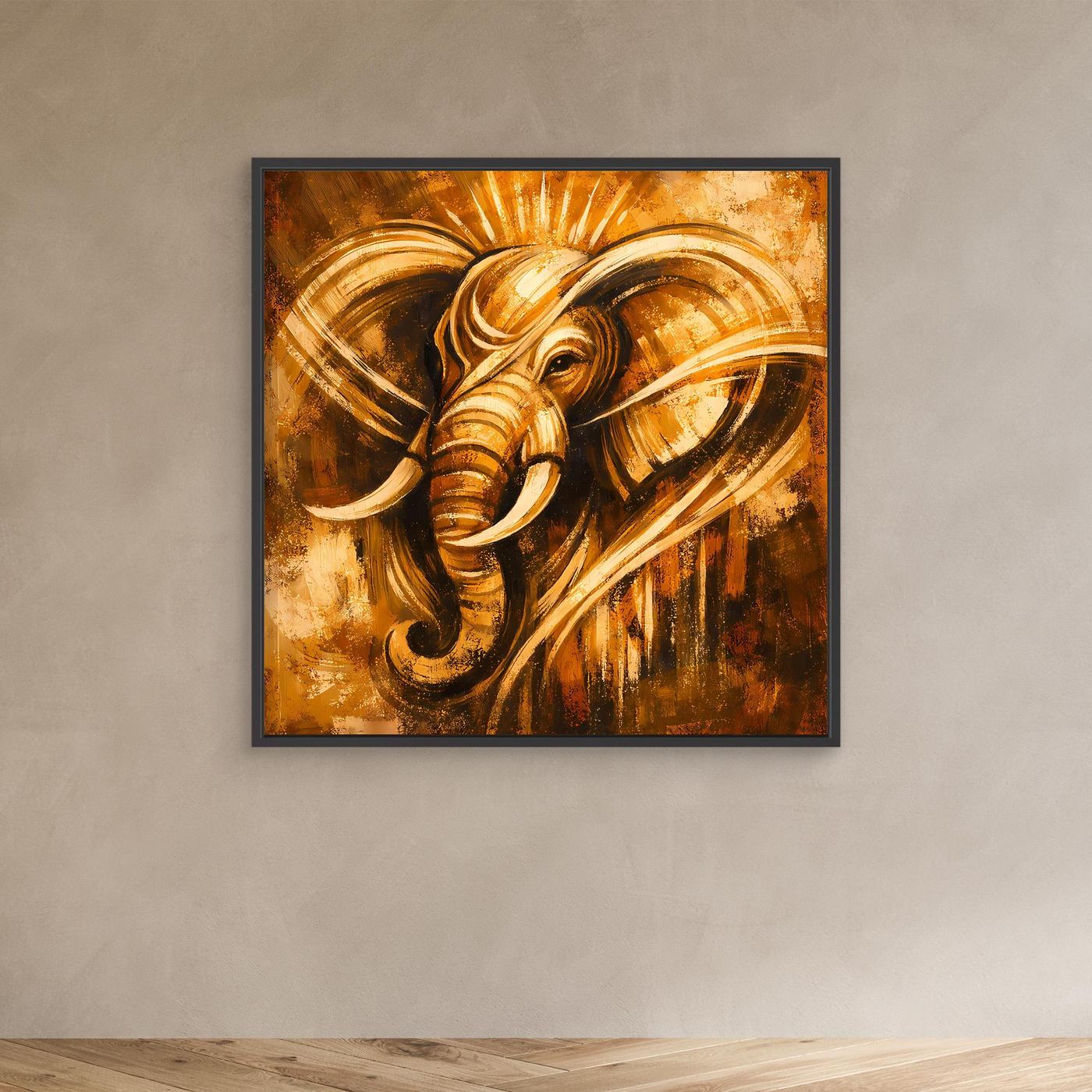 Leinwand Goldener Elefant Ganesha-Stil | Abstraktes Modern Art Tier Wandbild