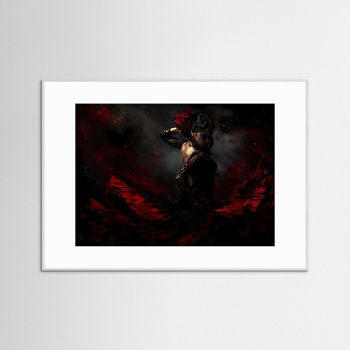 Feurige Flamenco-Tänzerin in Rot und Schwarz | Ausdrucksstarkes Kunst-Poster Hochformat